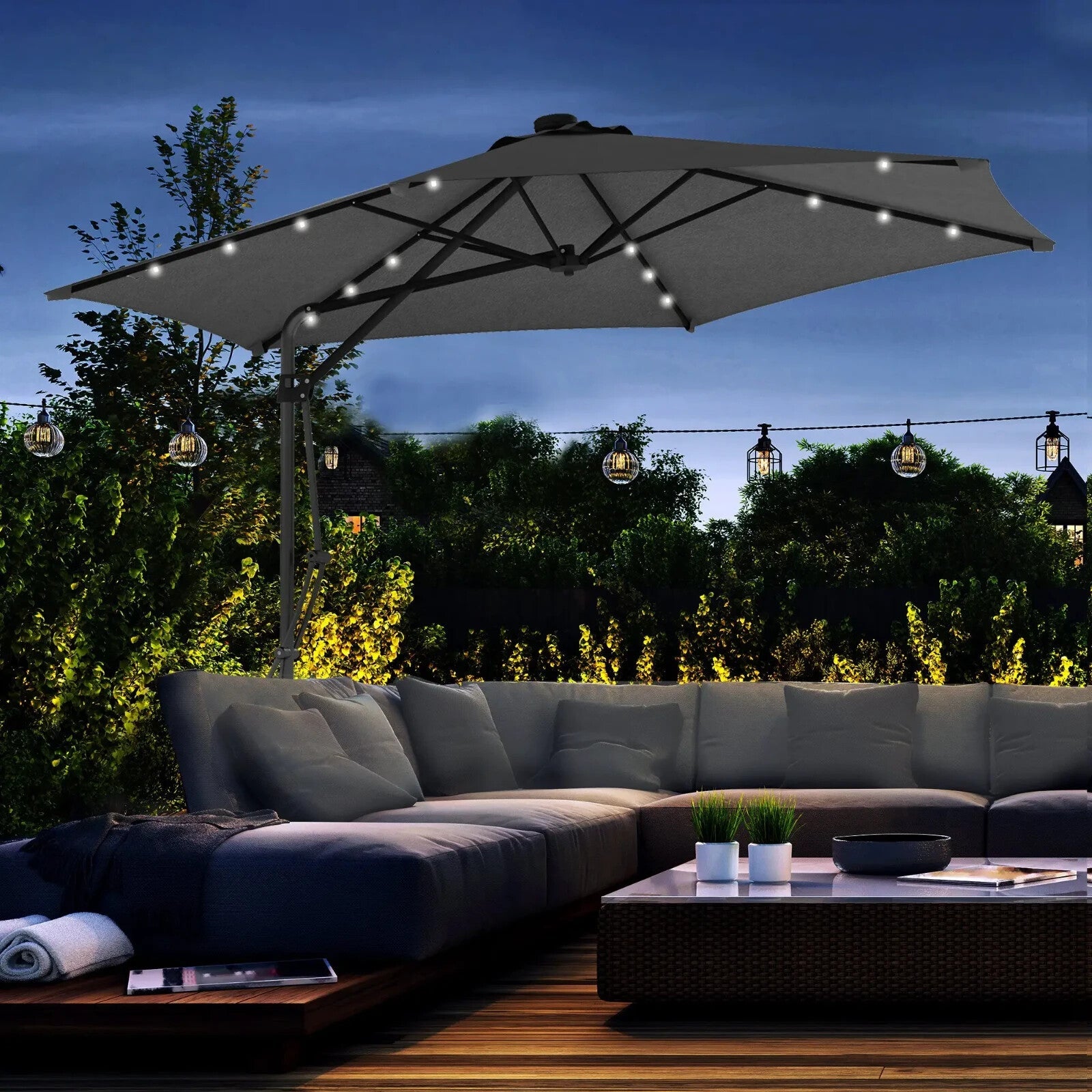 3m Cantilever Garden Parasol with Solar LED Base & Cover Outdoor Umbrella Shade - Home and Garden Furniture Shop - rustic - furniture