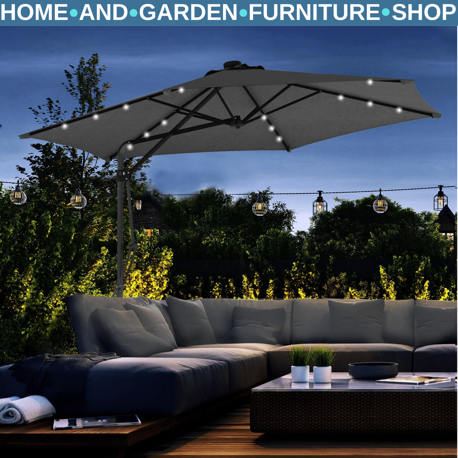 3m Cantilever Garden Parasol with Solar LED Base & Cover Outdoor Umbrella Shade - Home and Garden Furniture Shop - rustic - furniture