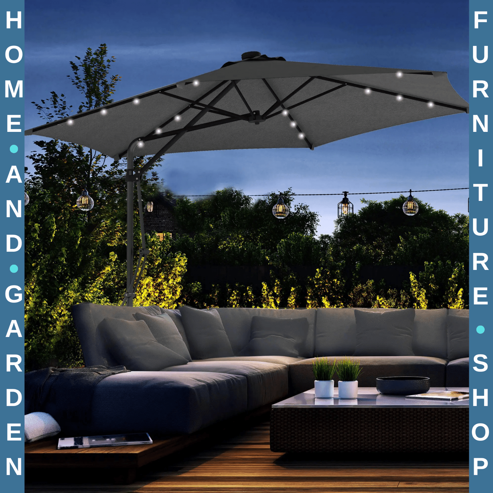 3m Cantilever Garden Parasol with Solar LED Base & Cover Outdoor Umbrella Shade - Home and Garden Furniture Shop - rustic - furniture