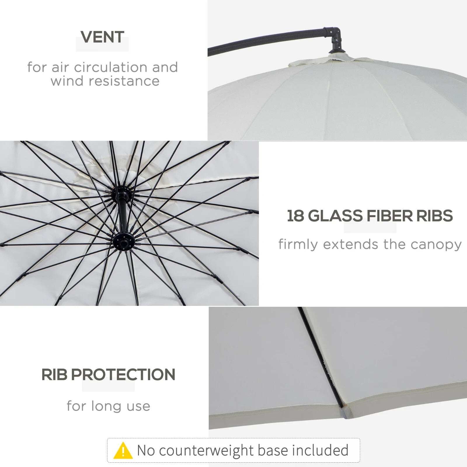 3m Cantilever Garden Umbrella with 18 Ribs Vents & Tilt for Patio or Outdoor Use - Home and Garden Furniture Shop - rustic - furniture