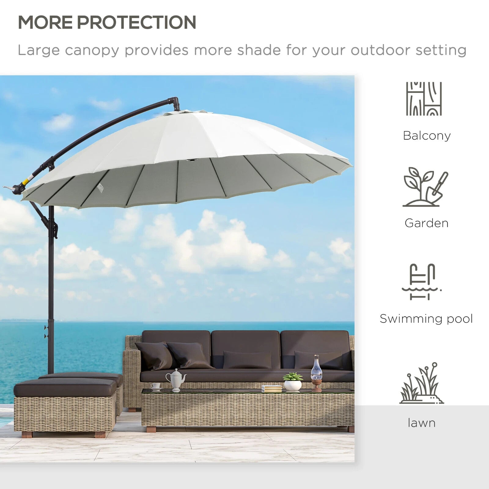 3m Cantilever Garden Umbrella with 18 Ribs Vents & Tilt for Patio or Outdoor Use - Home and Garden Furniture Shop - rustic - furniture