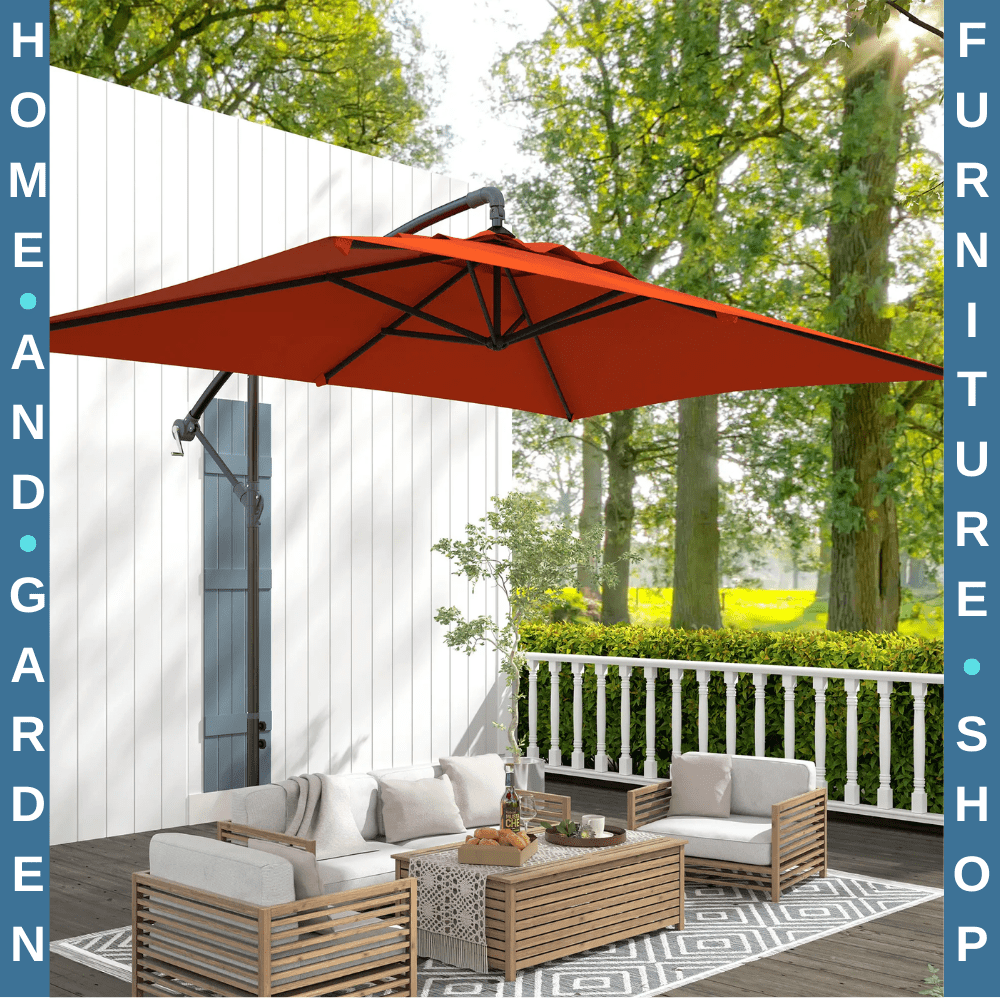 3m Cantilever Overhanging Parasol with Cross Base Garden Outdoor Umbrella Orange - Home and Garden Furniture Shop - rustic - furniture