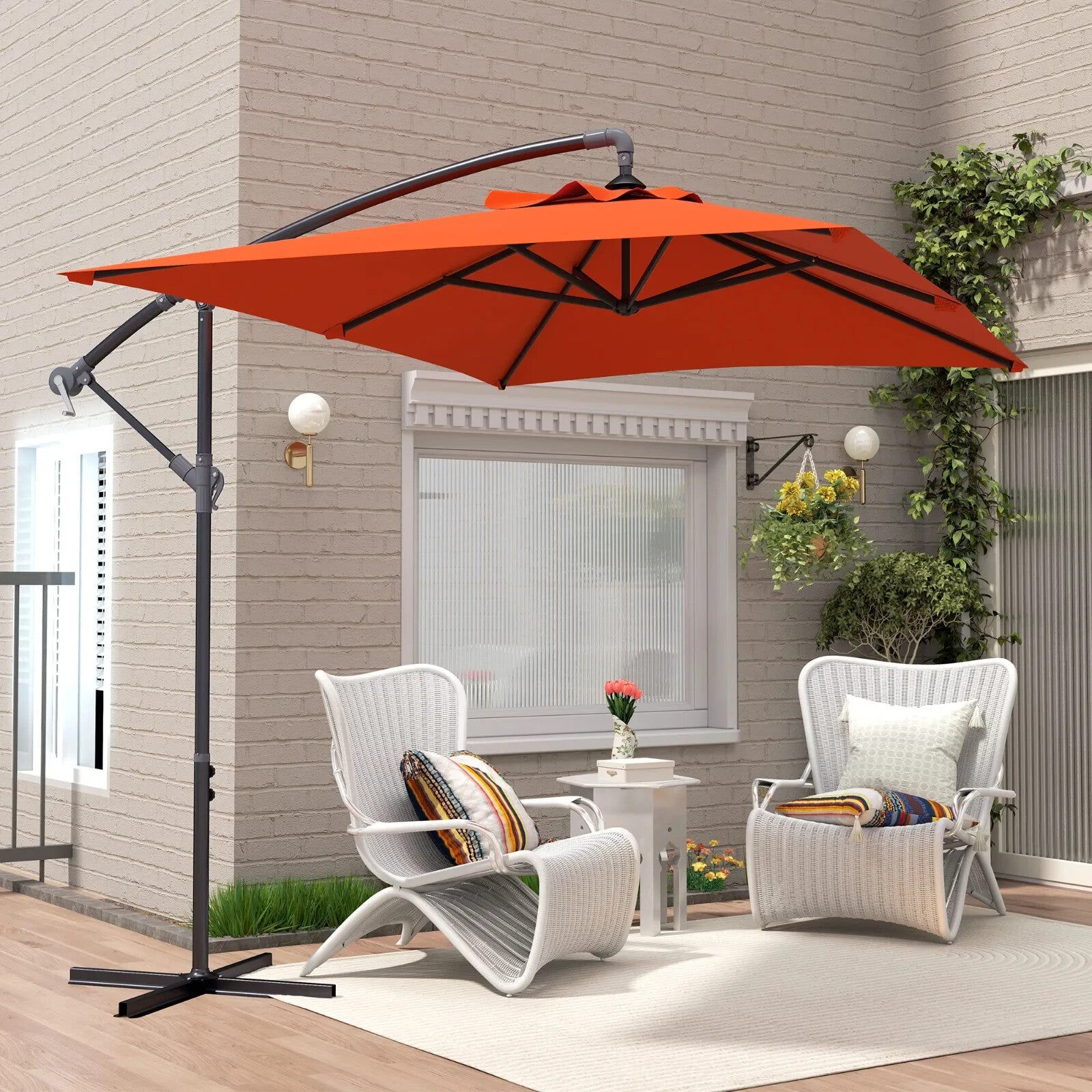 3m Cantilever Overhanging Parasol with Cross Base Garden Outdoor Umbrella Orange - Home and Garden Furniture Shop - rustic - furniture