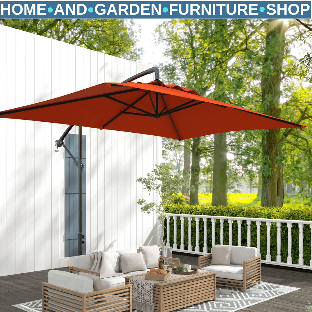 3m Cantilever Overhanging Parasol with Cross Base Garden Outdoor Umbrella Orange - Home and Garden Furniture Shop - rustic - furniture