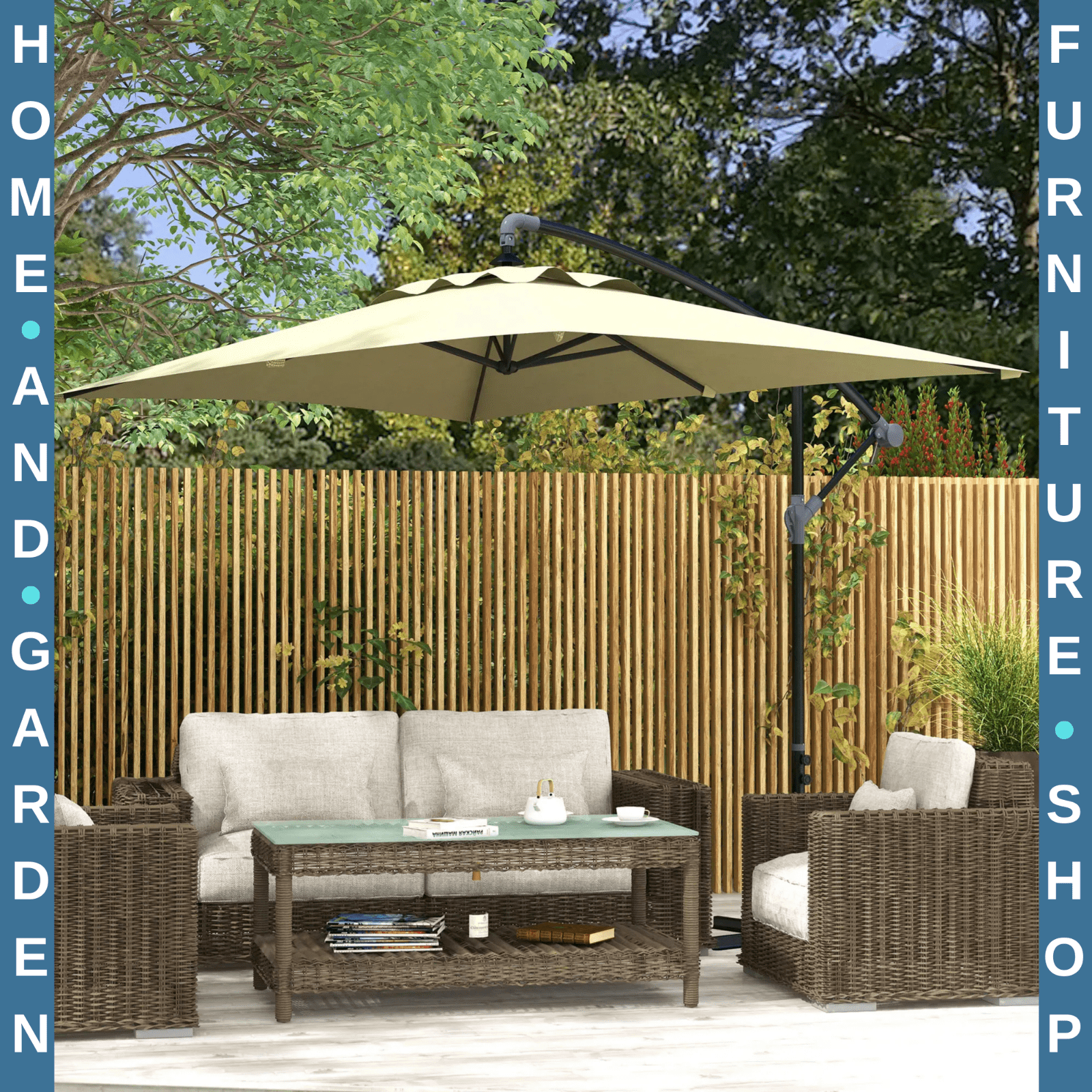 3m Cantilever Parasol w/ Crank Handle Base Rectangular Hanging Garden Umbrella - Home and Garden Furniture Shop - rustic - furniture