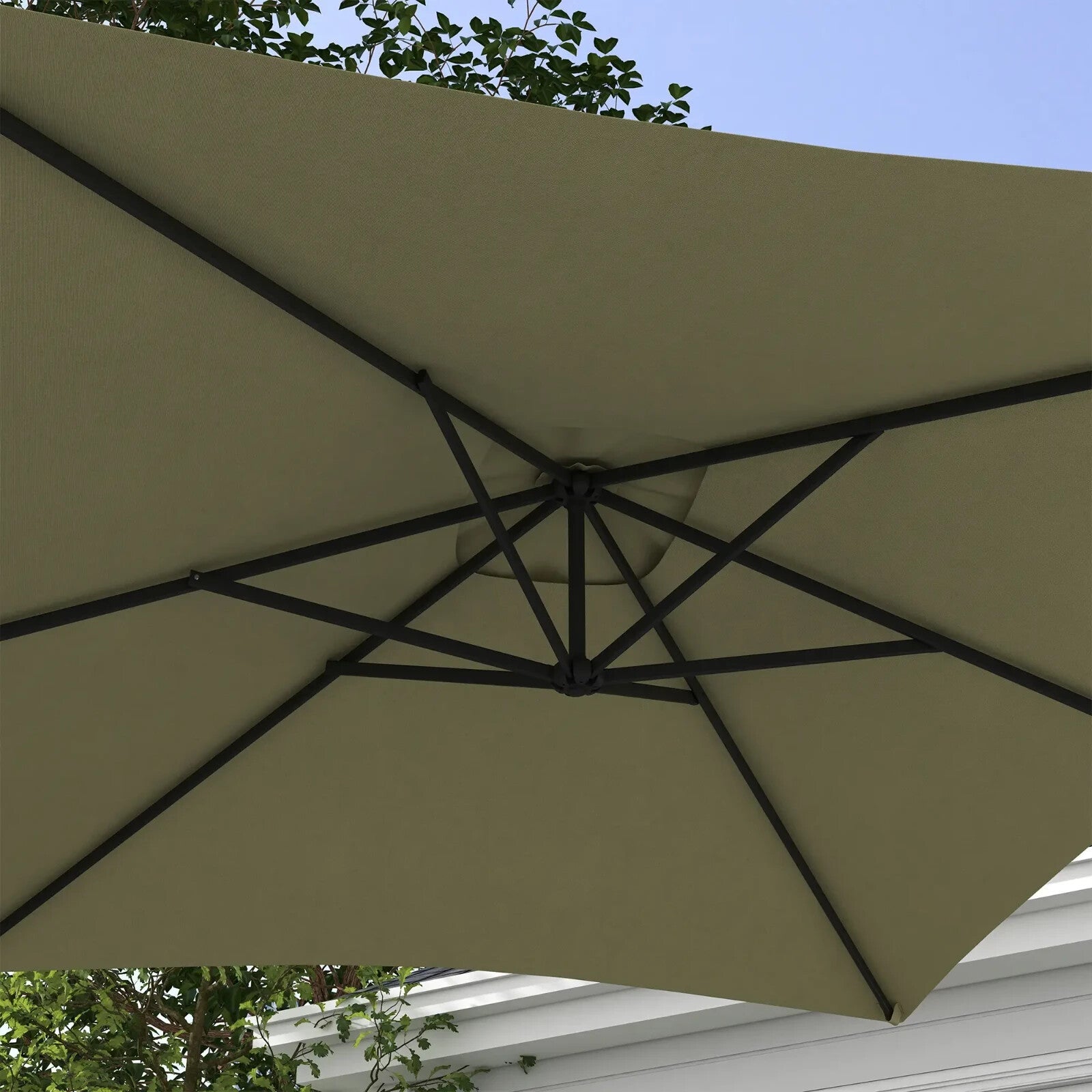 3m Cantilever Parasol w/ Crank Handle Base Rectangular Hanging Garden Umbrella - Home and Garden Furniture Shop - rustic - furniture