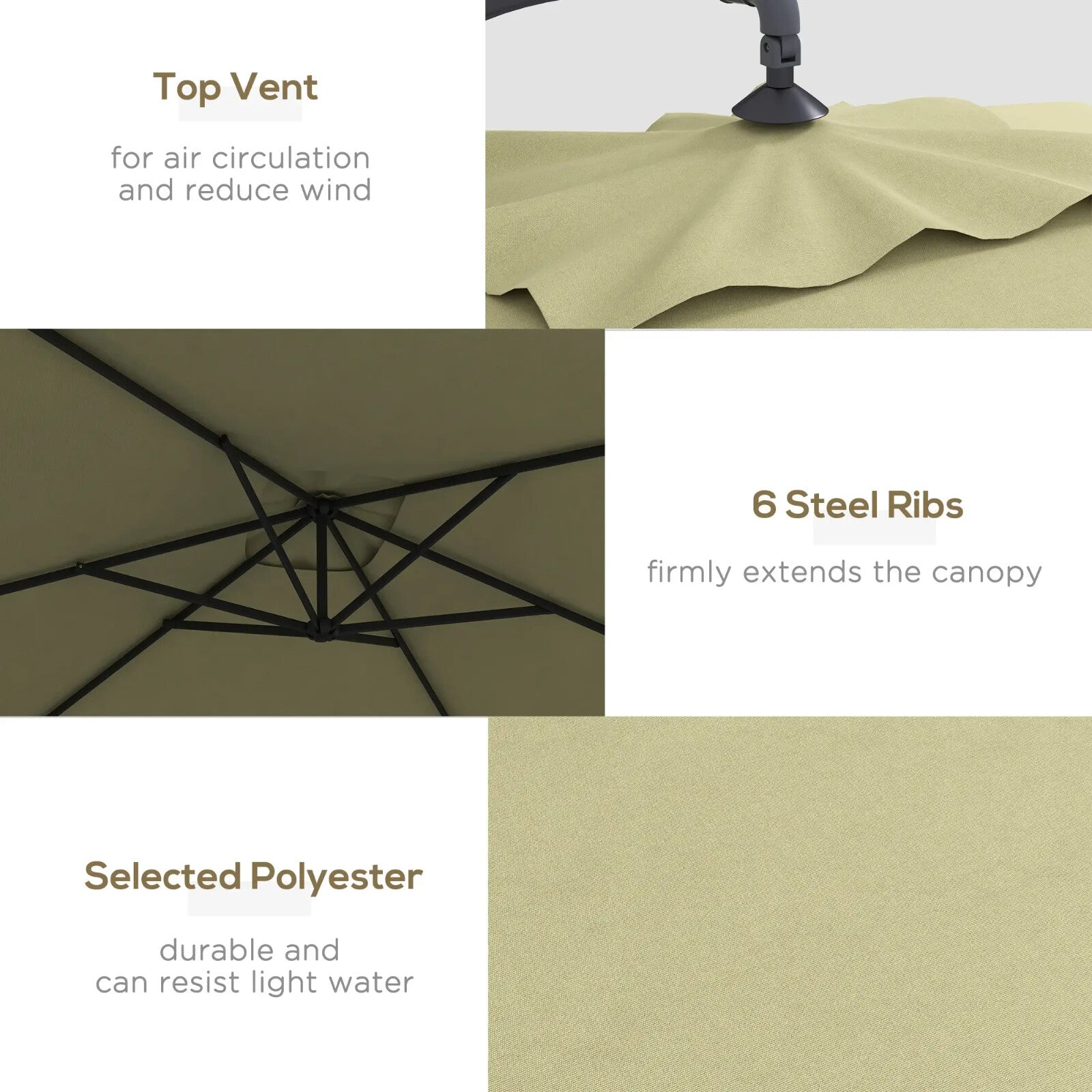 3m Cantilever Parasol w/ Crank Handle Base Rectangular Hanging Garden Umbrella - Home and Garden Furniture Shop - rustic - furniture