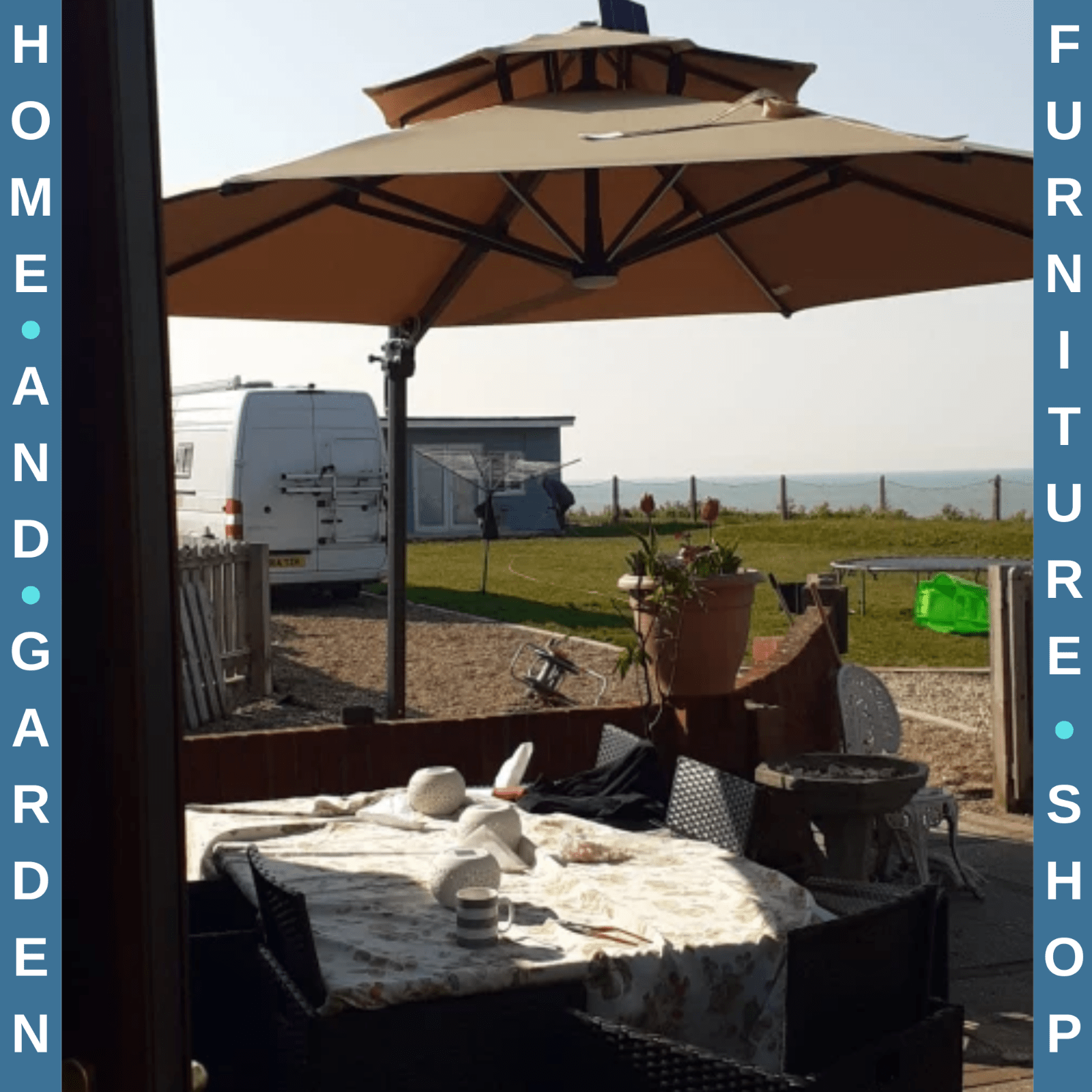 3m Cantilever Parasol w/ Solar Lights Power Bank & 360° Rotating Base for Garden - Home and Garden Furniture Shop - rustic - furniture