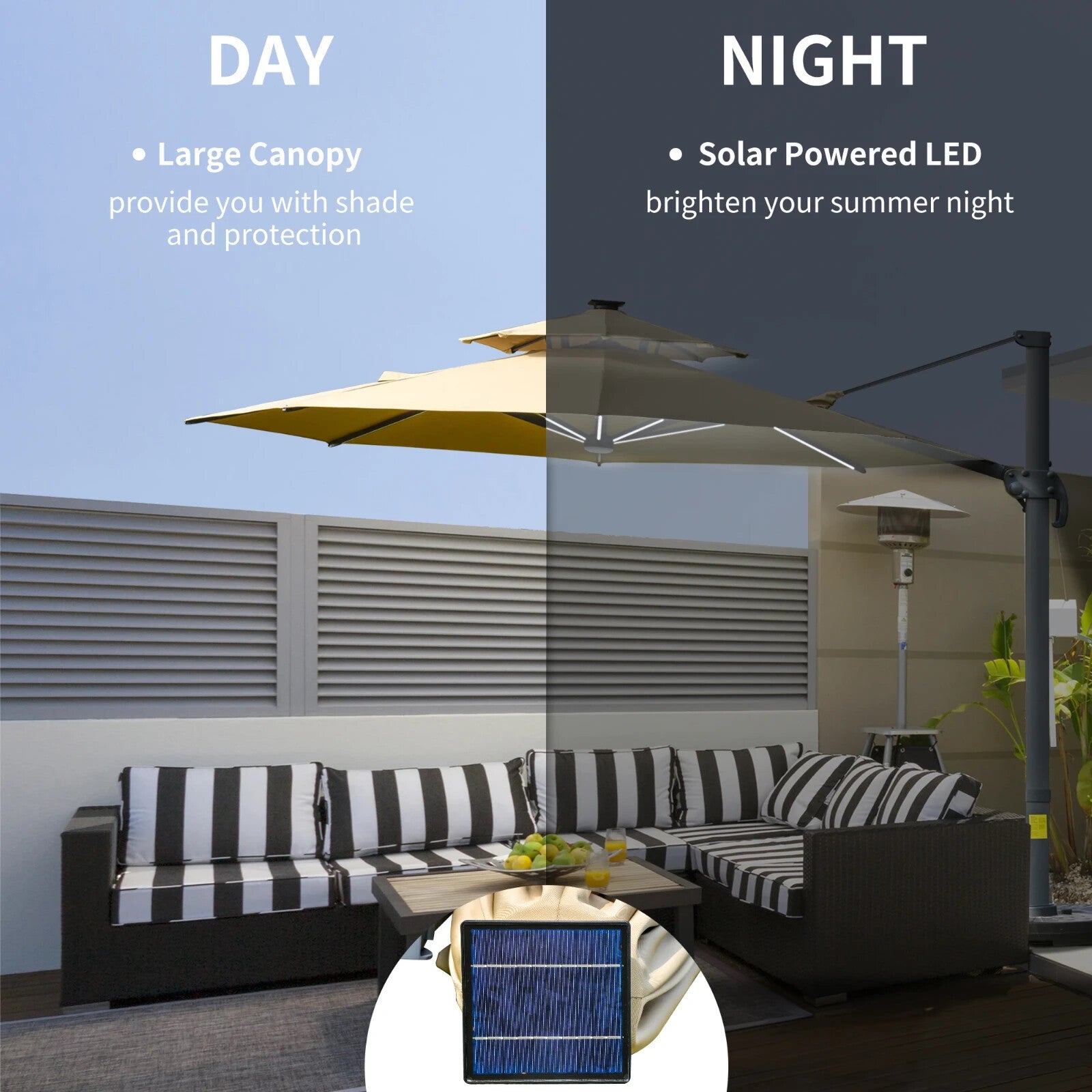 3m Cantilever Parasol w/ Solar Lights Power Bank & 360° Rotating Base for Garden - Home and Garden Furniture Shop - rustic - furniture