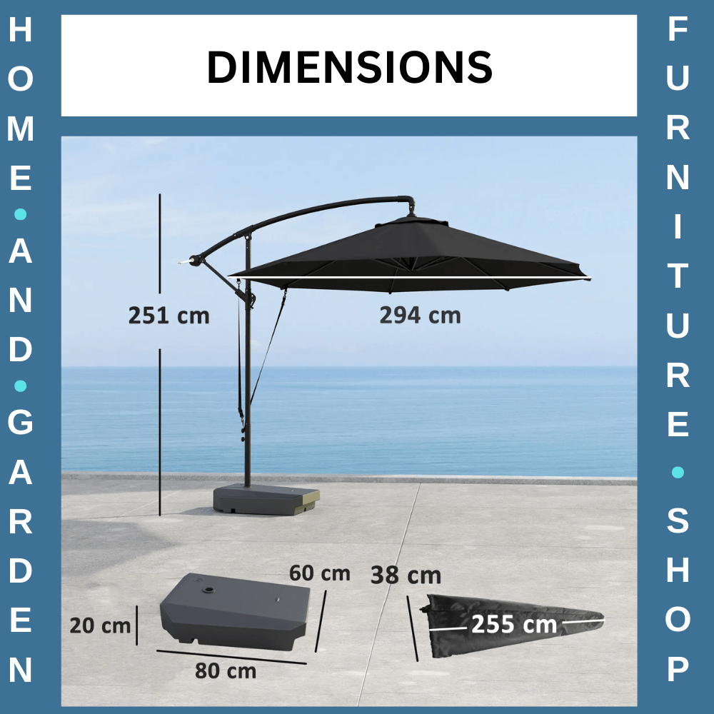 3m Garden Cantilever Parasol Fillable Base Wind Strap Cover Banana Umbrella Grey - Home and Garden Furniture Shop - rustic - furniture
