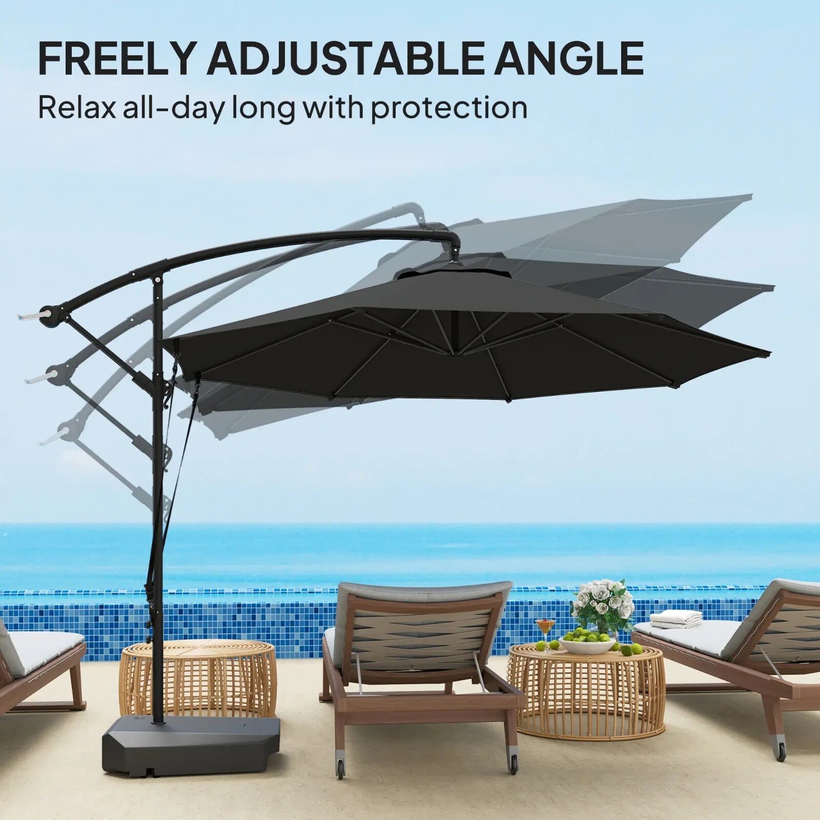 3m Garden Cantilever Parasol Fillable Base Wind Strap Cover Banana Umbrella Grey - Home and Garden Furniture Shop - rustic - furniture