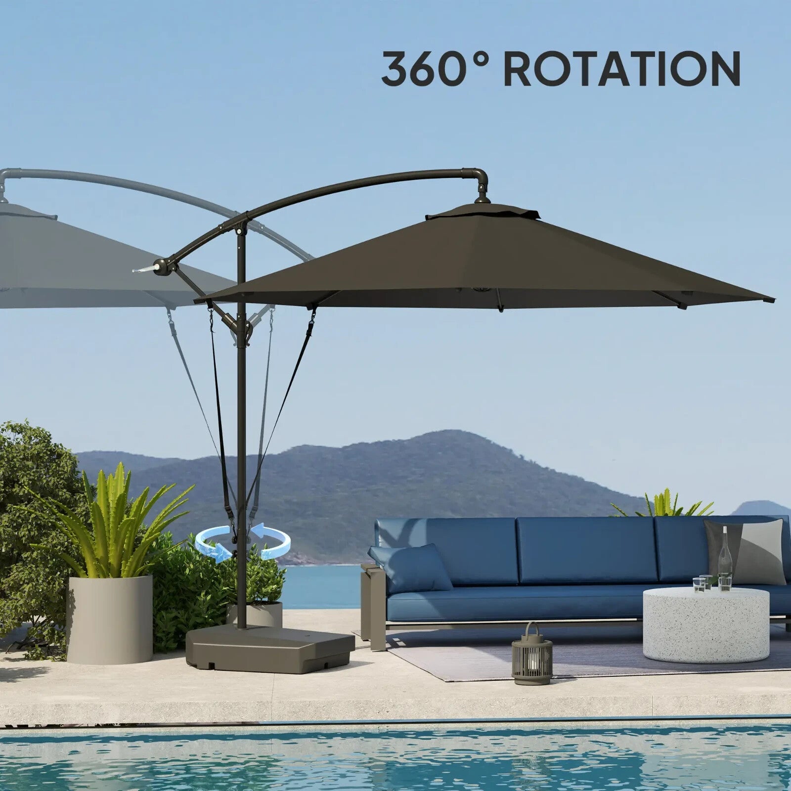 3m Garden Cantilever Parasol Fillable Base Wind Strap Cover Banana Umbrella Grey - Home and Garden Furniture Shop - rustic - furniture