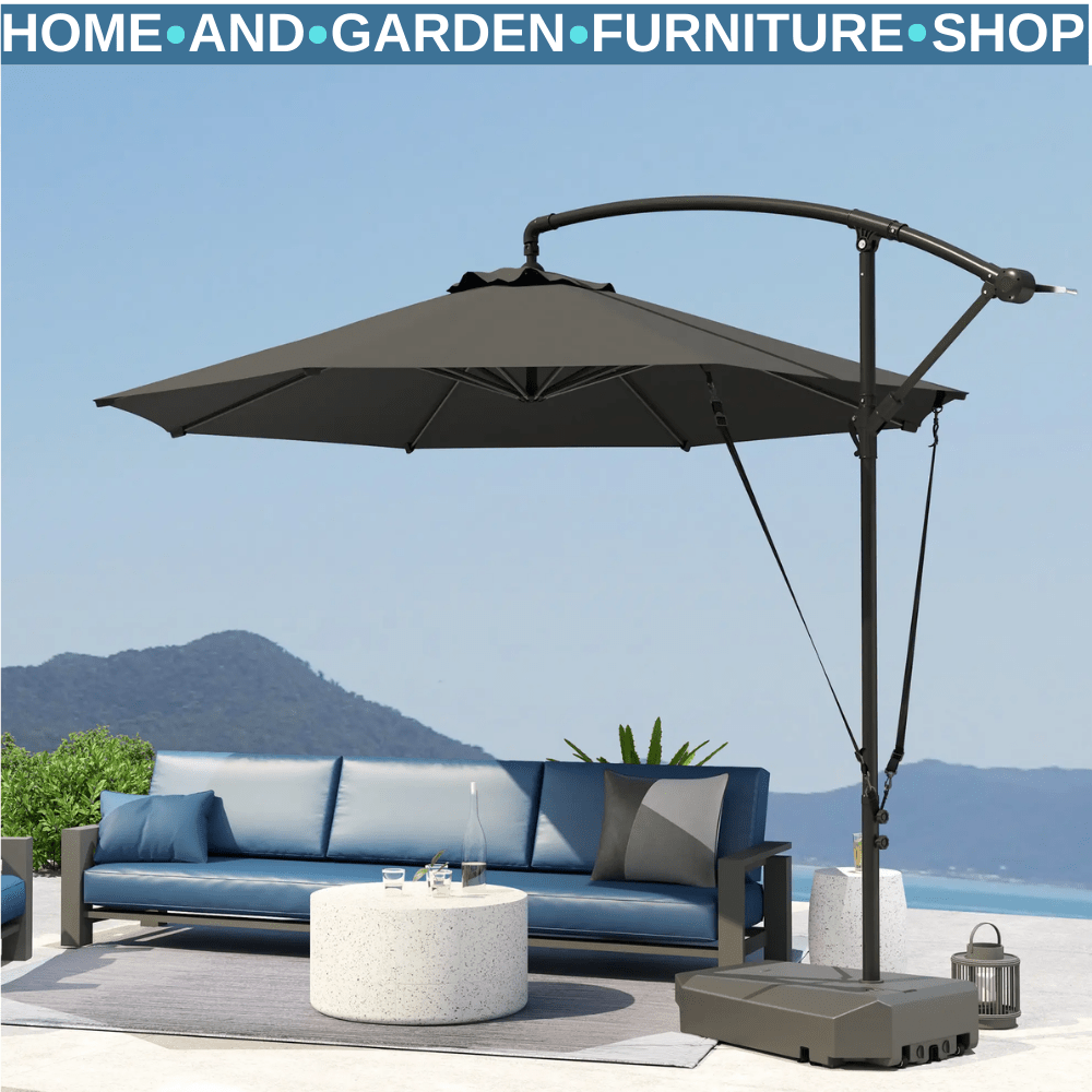 3m Garden Cantilever Parasol Fillable Base Wind Strap Cover Banana Umbrella Grey - Home and Garden Furniture Shop - rustic - furniture