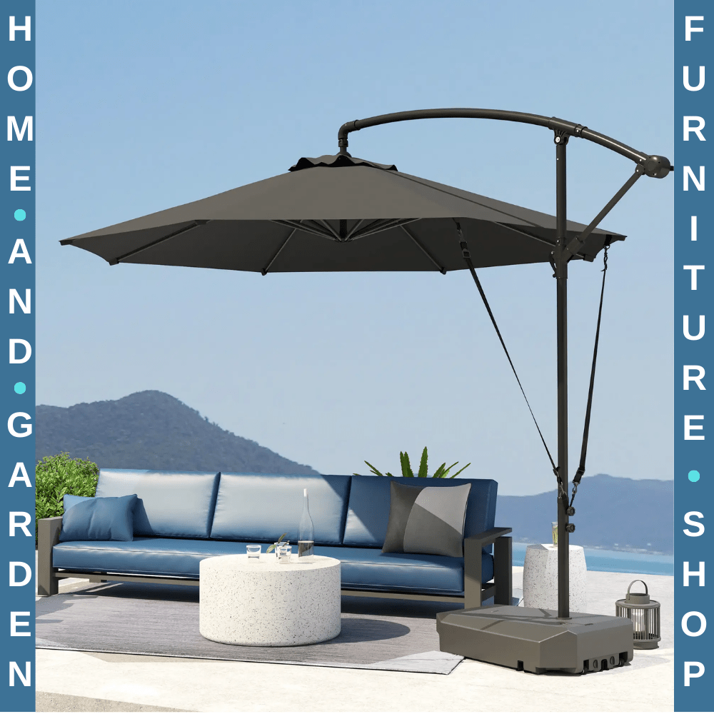 3m Garden Cantilever Parasol Fillable Base Wind Strap Cover Banana Umbrella Grey - Home and Garden Furniture Shop - rustic - furniture
