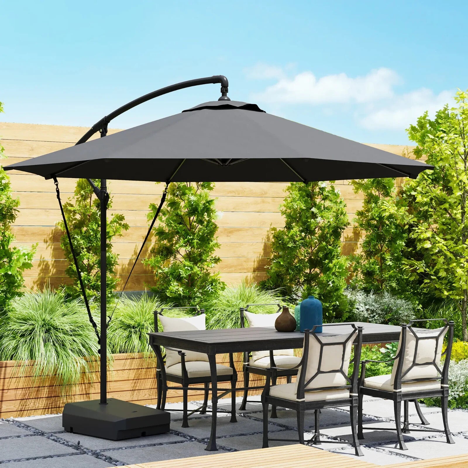 3m Garden Cantilever Parasol Fillable Base Wind Strap Cover Banana Umbrella Grey - Home and Garden Furniture Shop - rustic - furniture