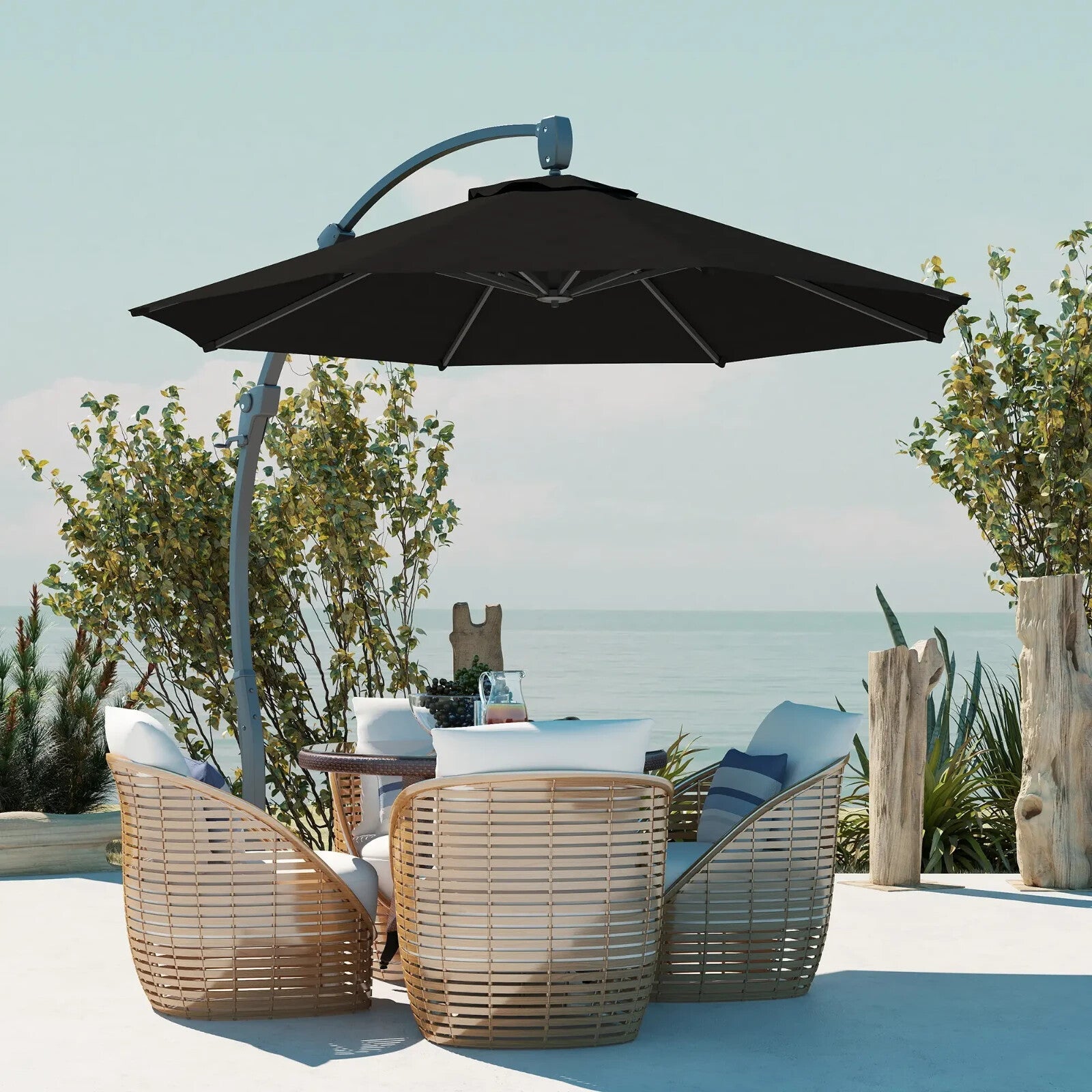 3m Garden Cantilever Parasol Overhanging Umbrella with Crank Handle & Base Black - Home and Garden Furniture Shop - rustic - furniture