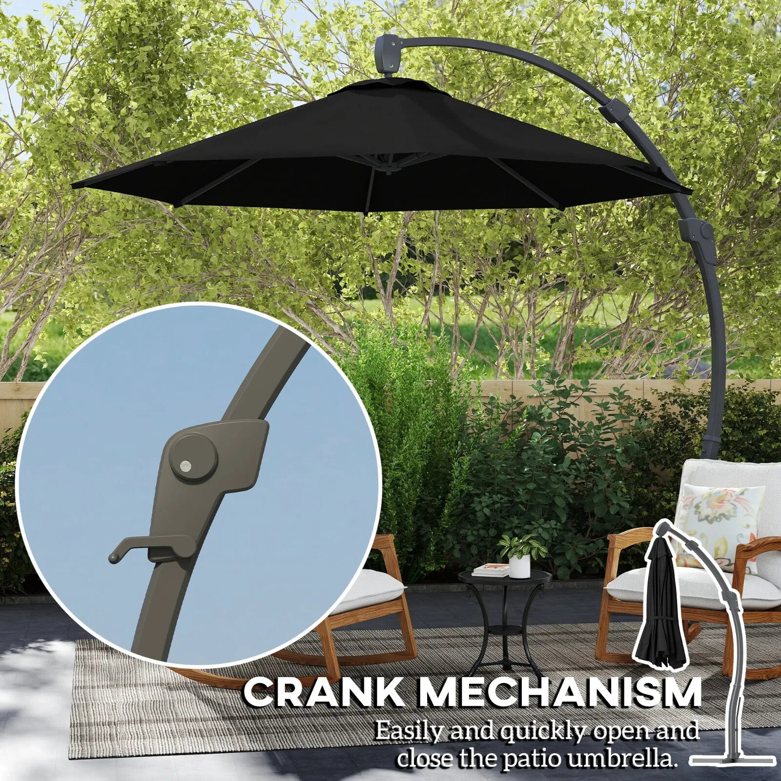 3m Garden Cantilever Parasol Overhanging Umbrella with Crank Handle & Base Black - Home and Garden Furniture Shop - rustic - furniture