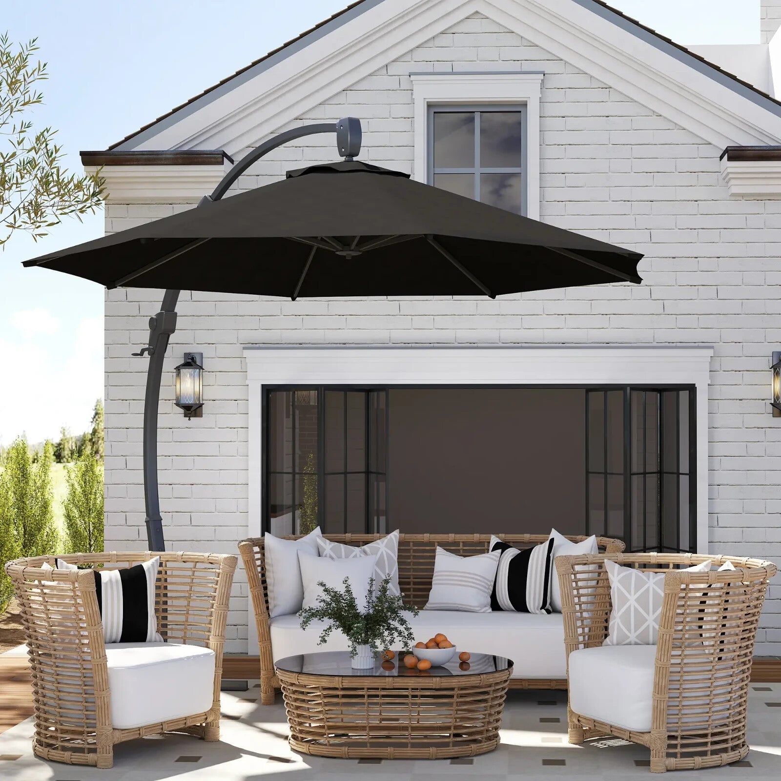 3m Garden Cantilever Parasol Overhanging Umbrella with Crank Handle & Base Black - Home and Garden Furniture Shop - rustic - furniture
