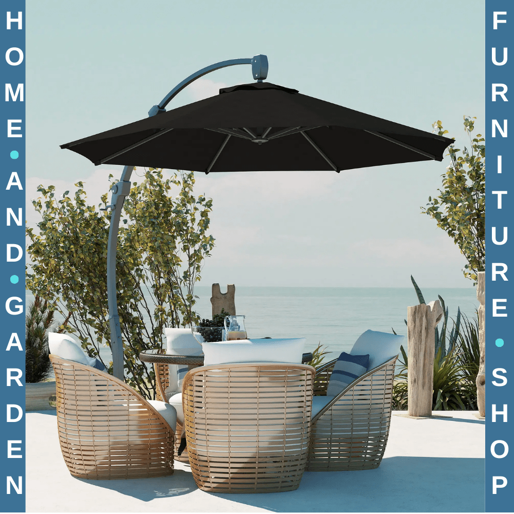 3m Garden Cantilever Parasol Overhanging Umbrella with Crank Handle & Base Black - Home and Garden Furniture Shop - rustic - furniture