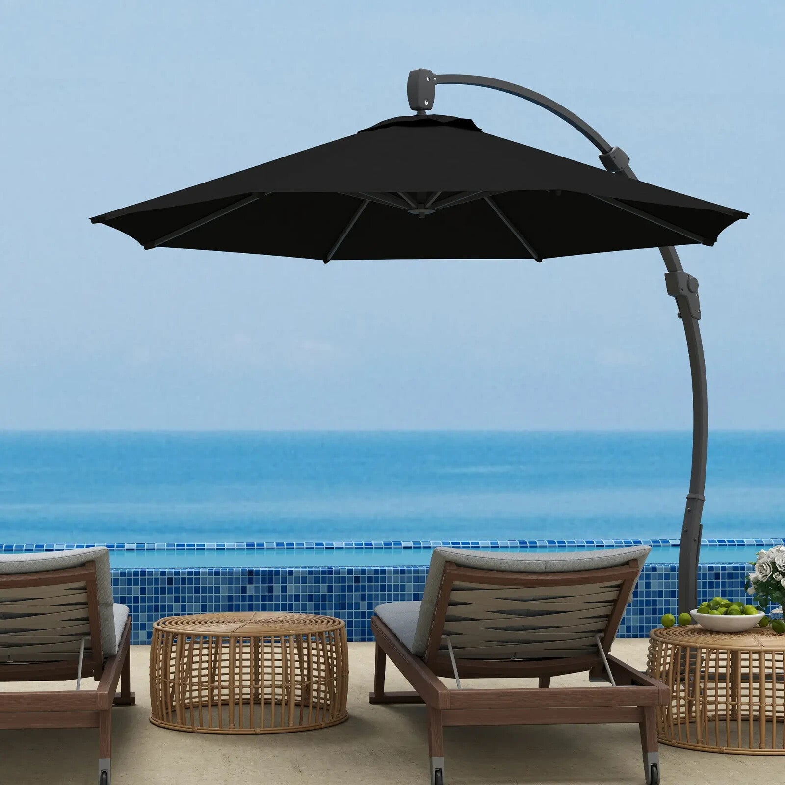 3m Garden Cantilever Parasol Overhanging Umbrella with Crank Handle & Base Black - Home and Garden Furniture Shop - rustic - furniture