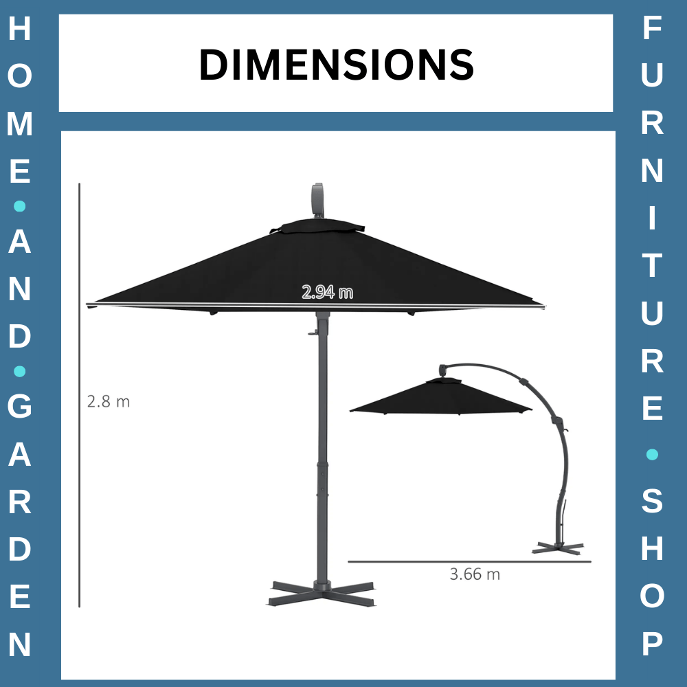 3m Garden Cantilever Parasol Overhanging Umbrella with Crank Handle & Base Black - Home and Garden Furniture Shop - rustic - furniture