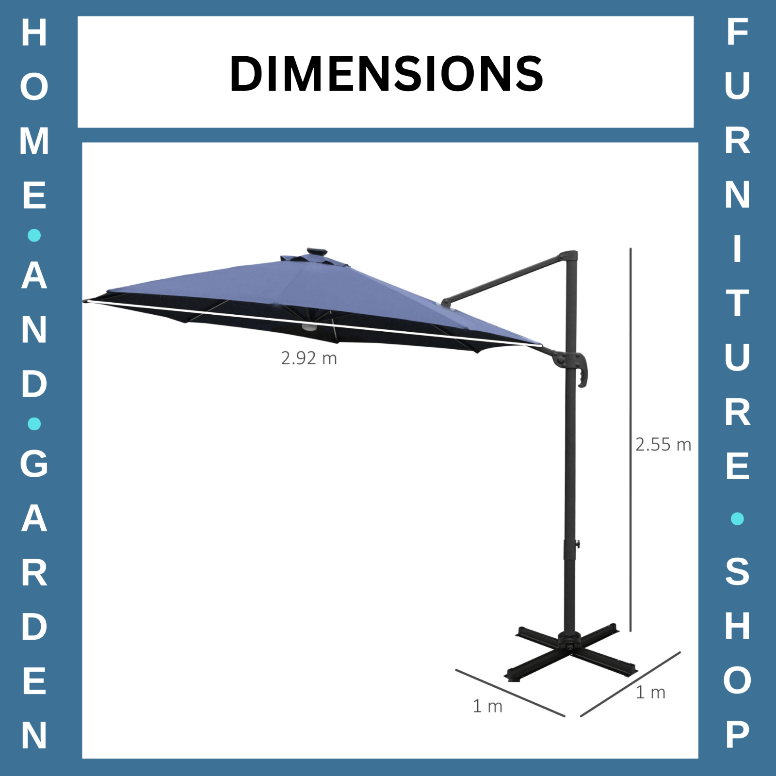 3m LED Cantilever Garden Parasol with Solar Lights and Cross Base 2.92x2.92x2.4m - Home and Garden Furniture Shop - rustic - furniture