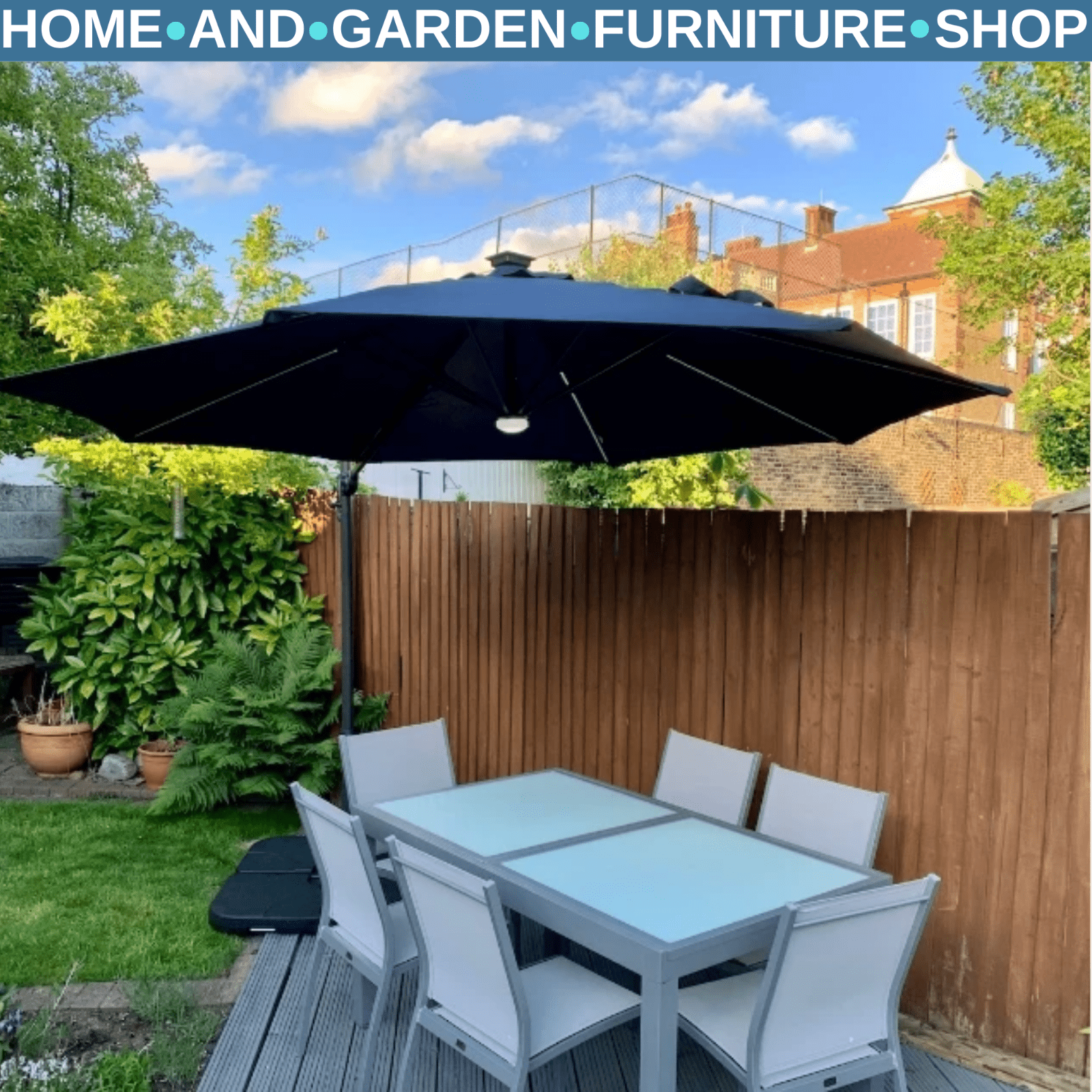 3m LED Cantilever Garden Parasol with Solar Lights and Cross Base 2.92x2.92x2.4m - Home and Garden Furniture Shop - rustic - furniture