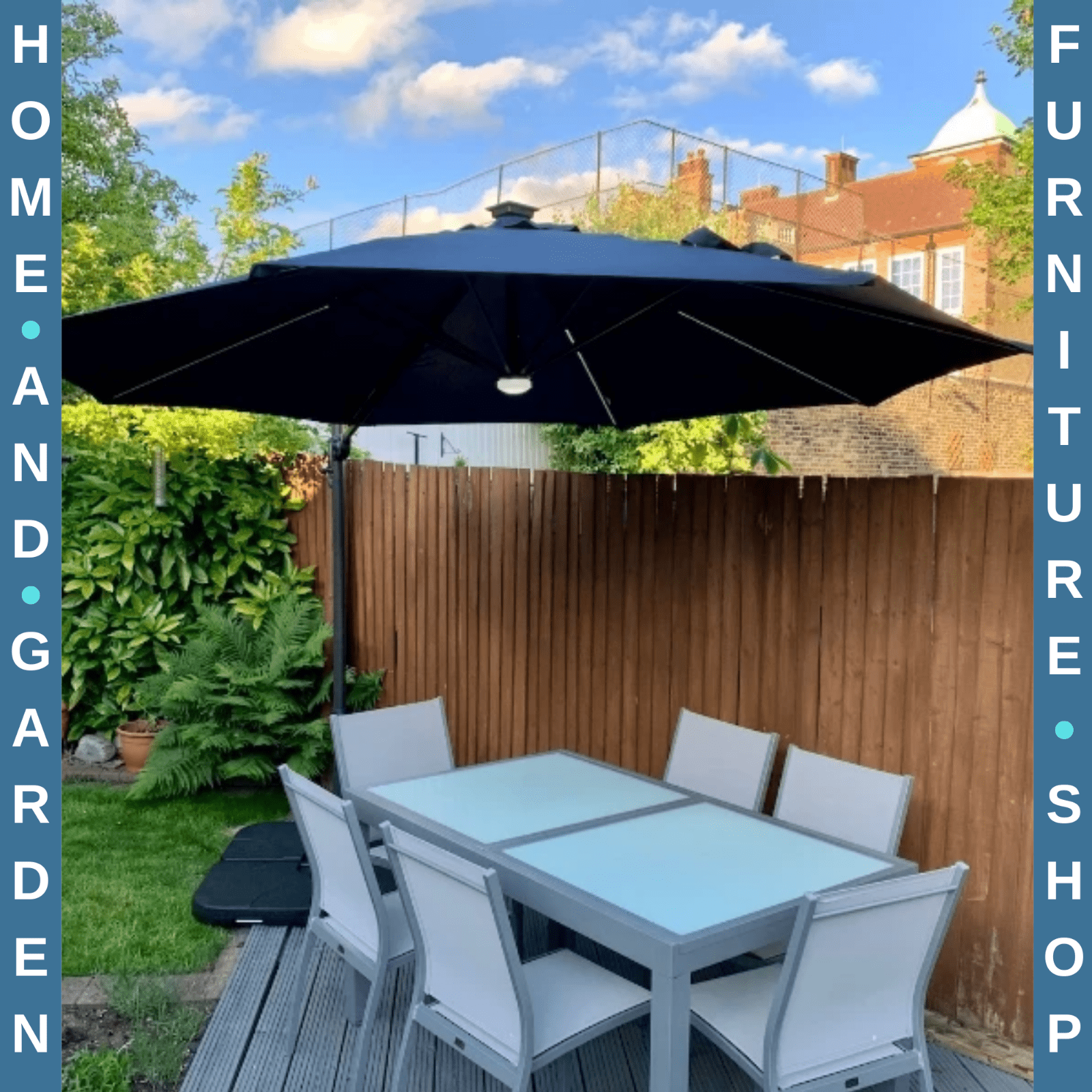 3m LED Cantilever Garden Parasol with Solar Lights and Cross Base 2.92x2.92x2.4m - Home and Garden Furniture Shop - rustic - furniture