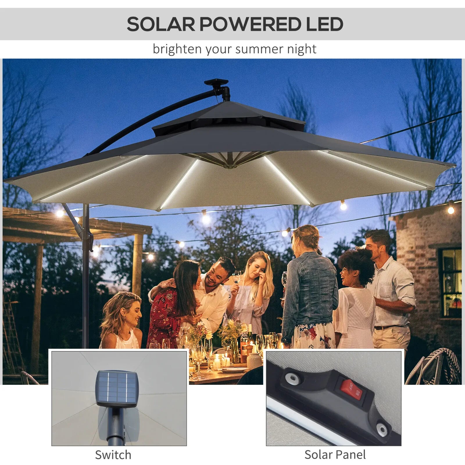 3m LED Cantilever Parasol Banana Hanging Umbrella with Solar Lights and Crank - Home and Garden Furniture Shop - rustic - furniture
