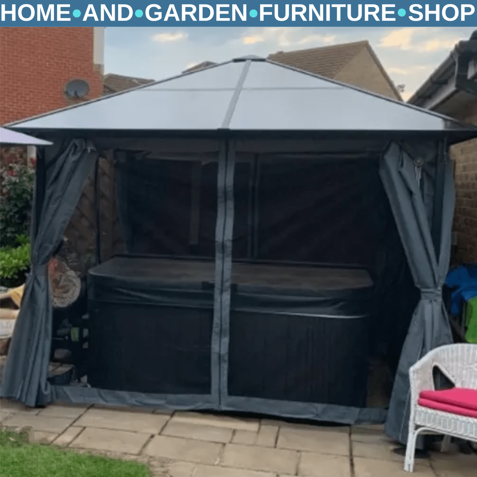 3m Polycarbonate Hardtop Gazebo with Sides Curtains Aluminium Frame Party Tent - Home and Garden Furniture Shop - rustic - furniture