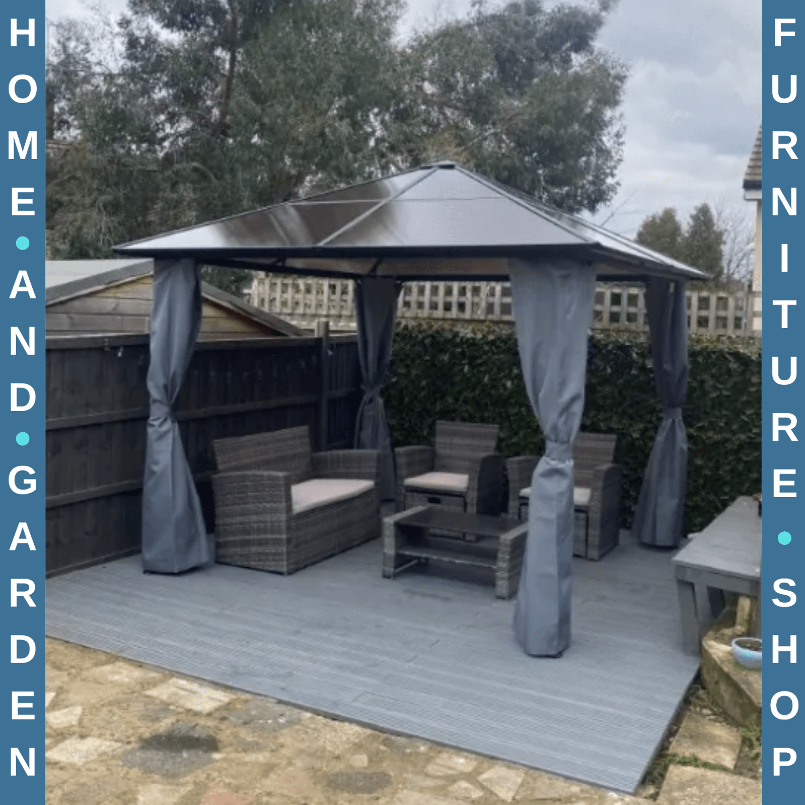 3m Polycarbonate Hardtop Gazebo with Sides Curtains Aluminium Frame Party Tent - Home and Garden Furniture Shop - rustic - furniture