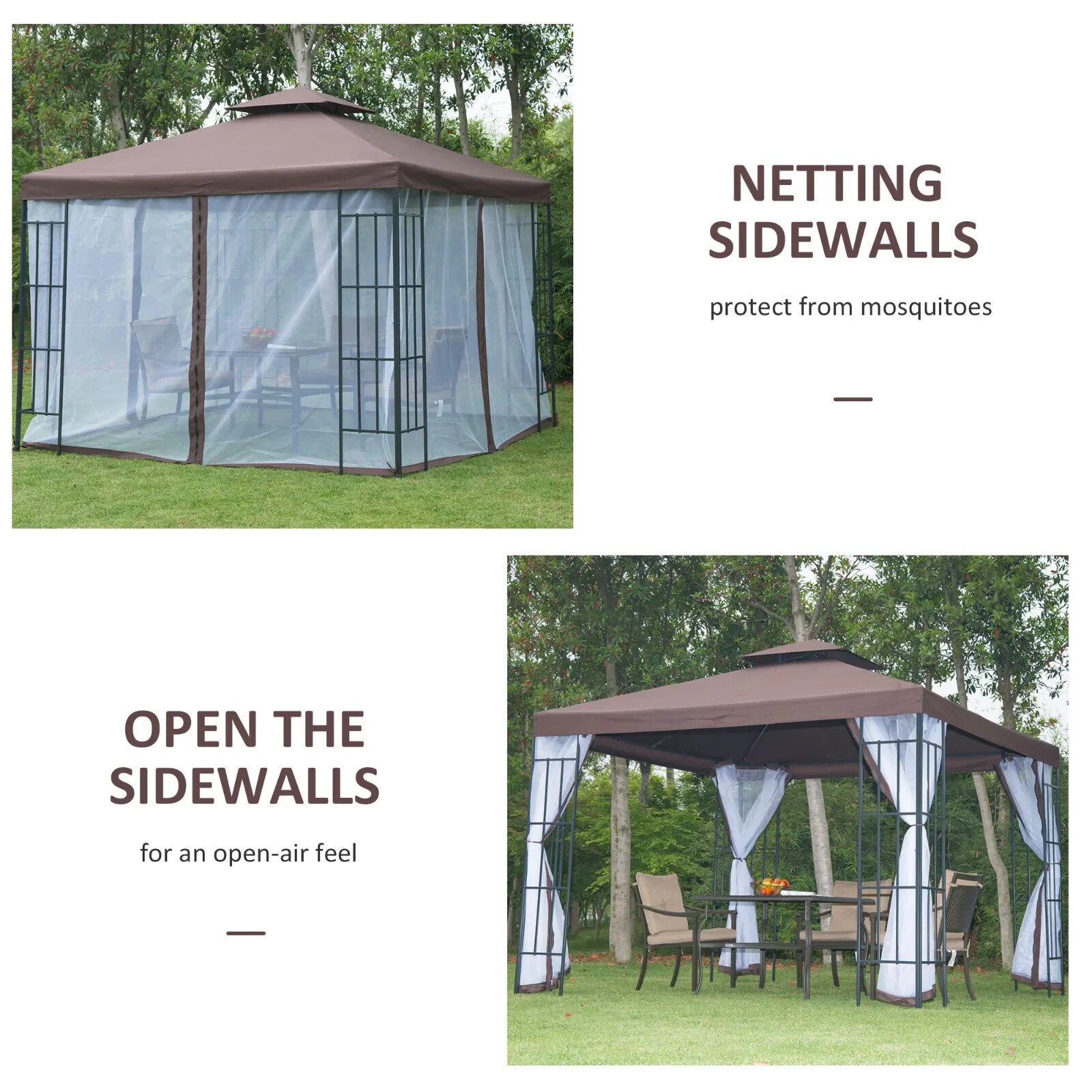 3m x 3m Two Tier Metal Gazebo Party Tent Outdoor Garden Patio Canopy Shelter - Home and Garden Furniture Shop - rustic - furniture