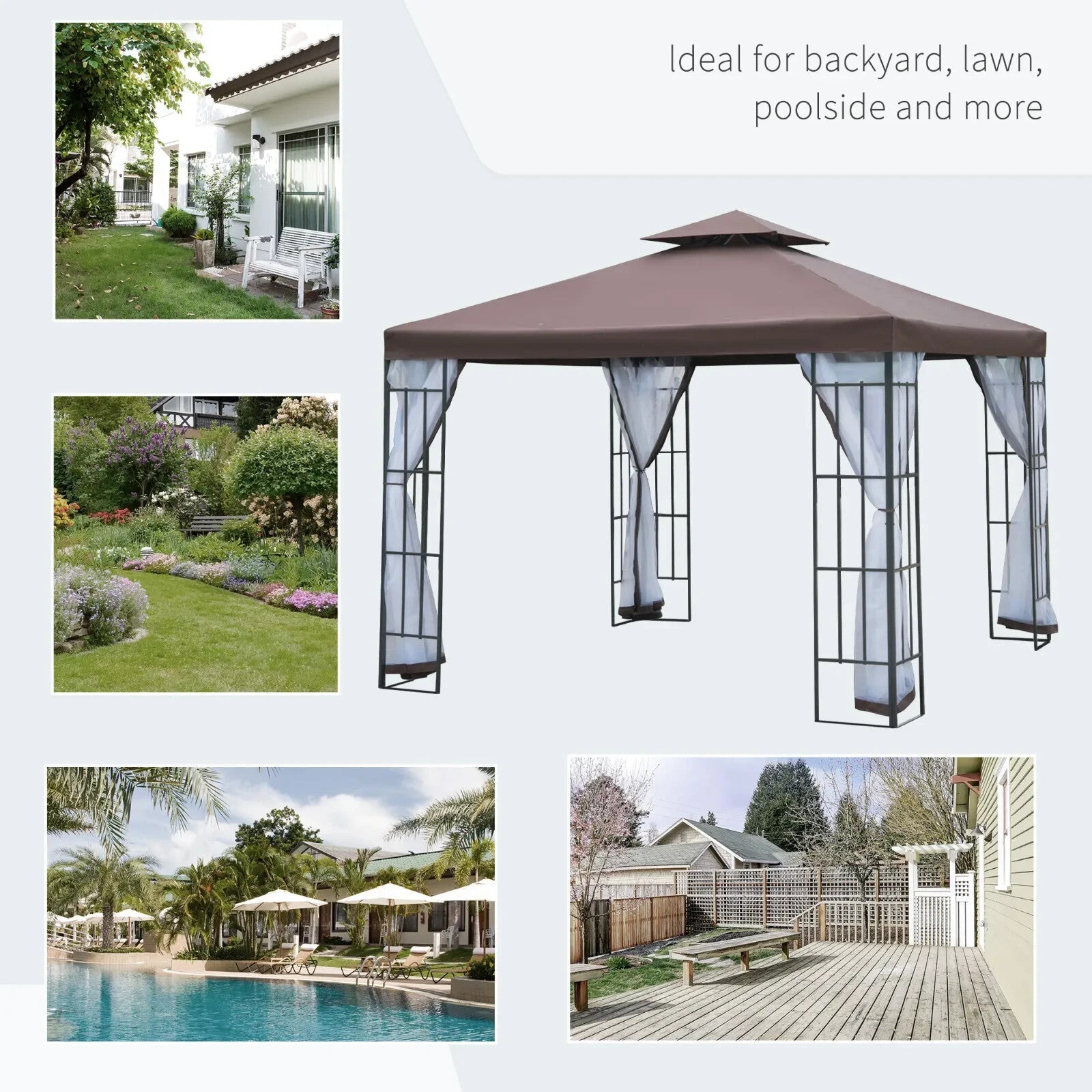 3m x 3m Two Tier Metal Gazebo Party Tent Outdoor Garden Patio Canopy Shelter - Home and Garden Furniture Shop - rustic - furniture