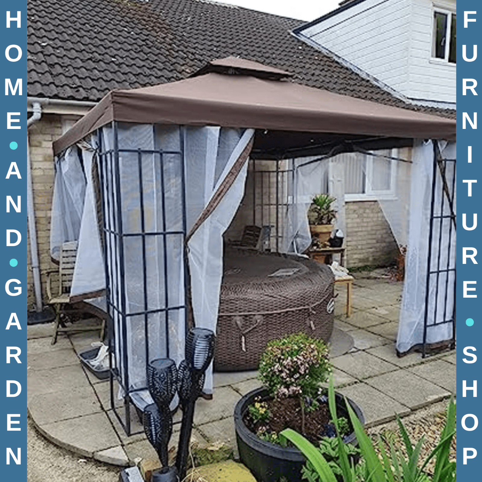 3m x 3m Two Tier Metal Gazebo Party Tent Outdoor Garden Patio Canopy Shelter - Home and Garden Furniture Shop - rustic - furniture