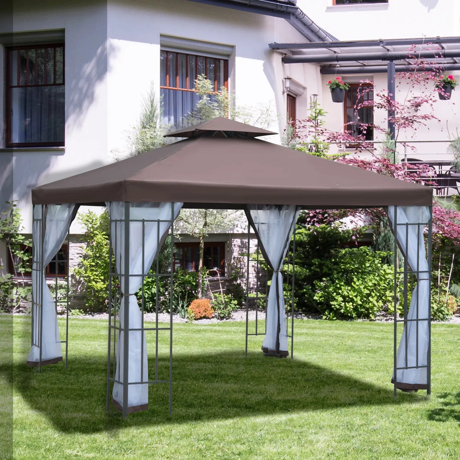 3m x 3m Two Tier Metal Gazebo Party Tent Outdoor Garden Patio Canopy Shelter - Home and Garden Furniture Shop - rustic - furniture