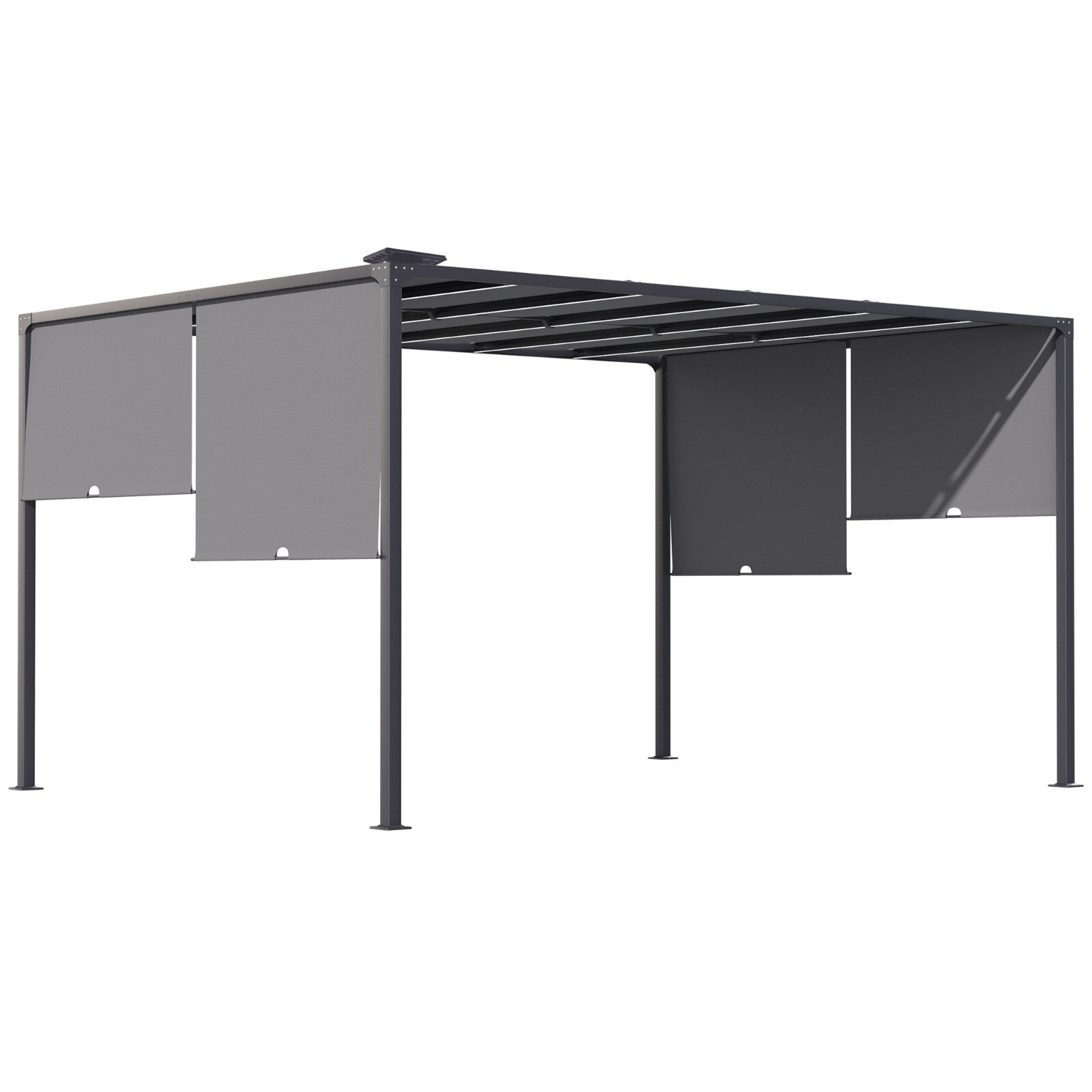 3m x 4m Metal Garden Pergola with Retractable Roof and Solar LED Lights for BBQ - Home and Garden Furniture Shop - rustic - furniture