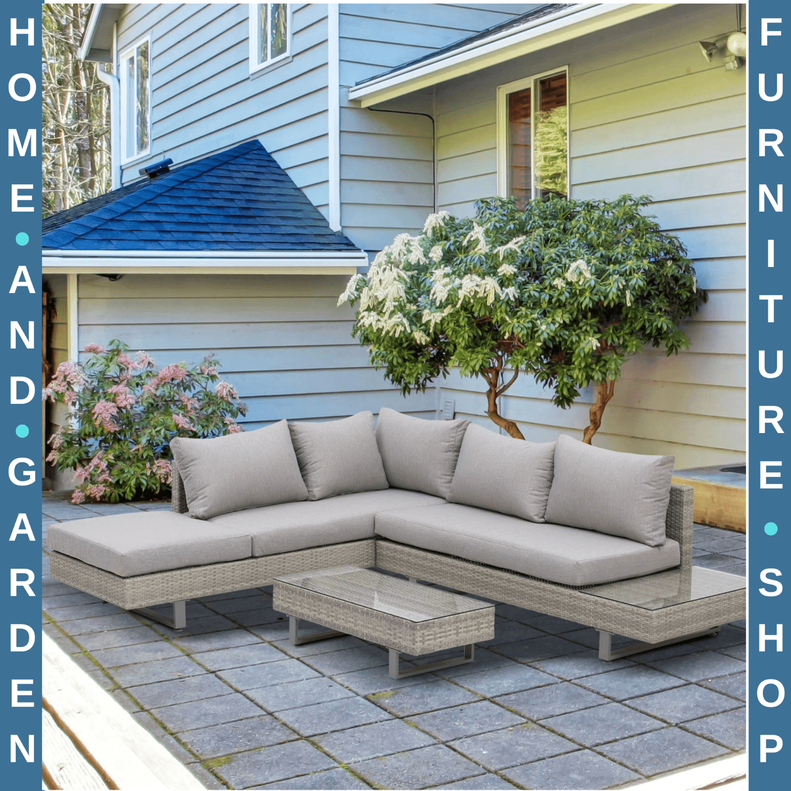 3pc Rattan Wicker Sofa Set Furniture Patio Table Chairs Corner Sofa Set Cushions - Home and Garden Furniture Shop - rustic - furniture