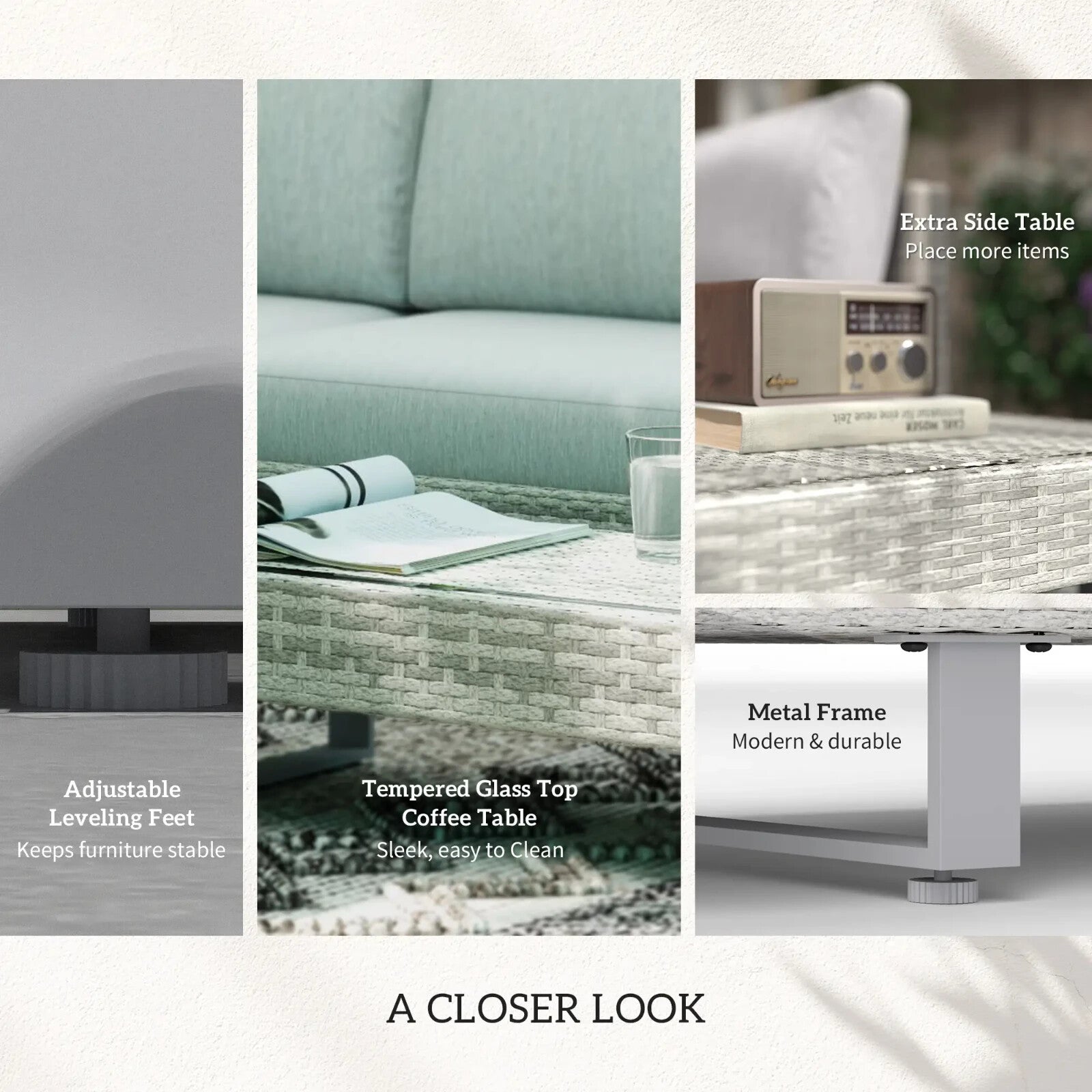 3pc Rattan Wicker Sofa Set Furniture Patio Table Chairs Corner Sofa Set Cushions - Home and Garden Furniture Shop - rustic - furniture