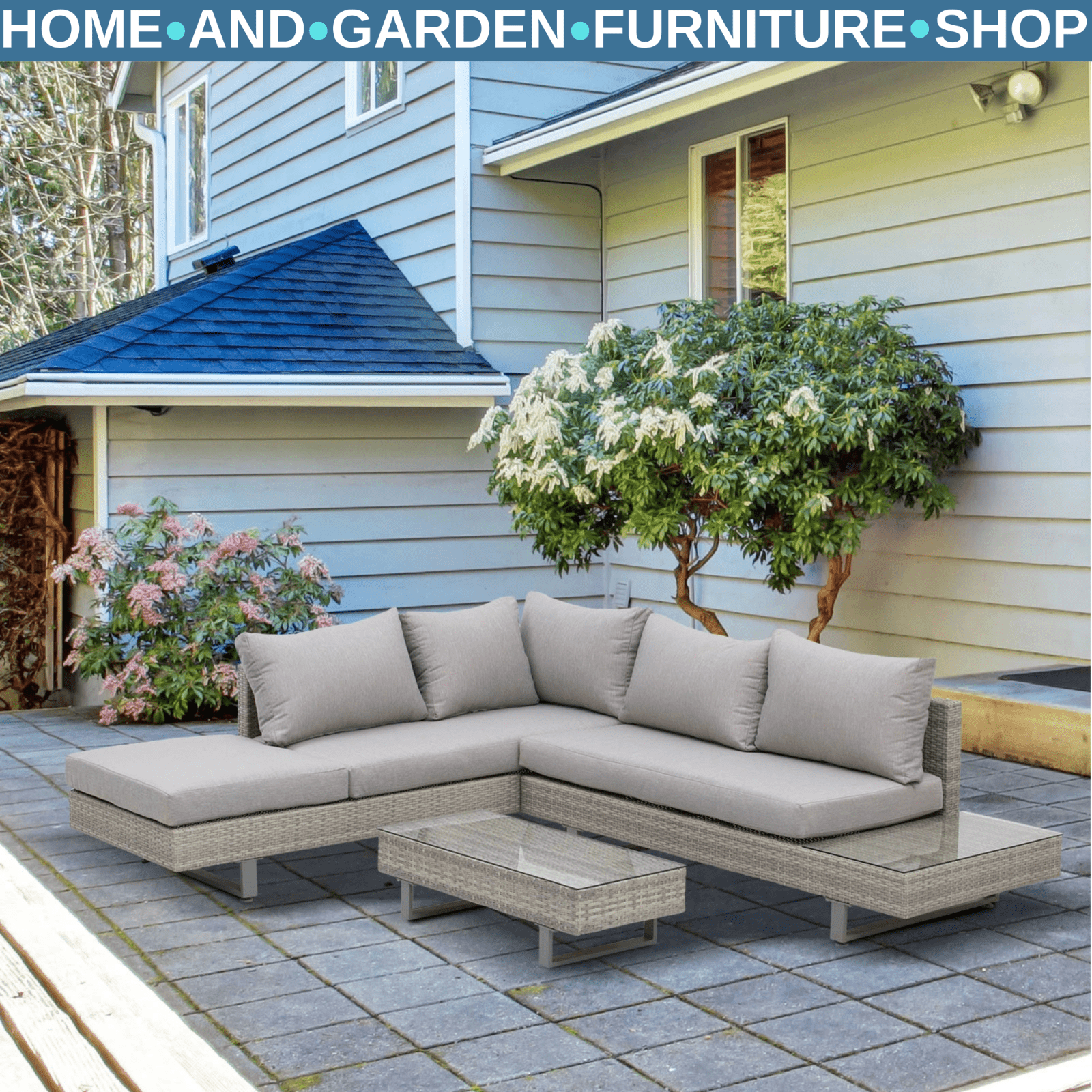 3pc Rattan Wicker Sofa Set Furniture Patio Table Chairs Corner Sofa Set Cushions - Home and Garden Furniture Shop - rustic - furniture