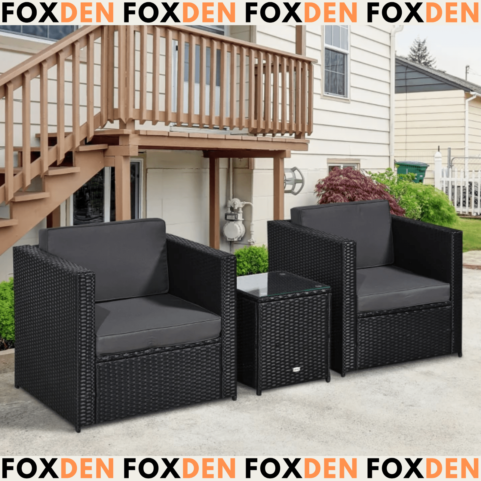 3Pcs Patio 2 Seater Rattan Sofa Garden Furniture Set Coffee Table Seat Cushions - Home and Garden Furniture Shop - #rustic - furniture#