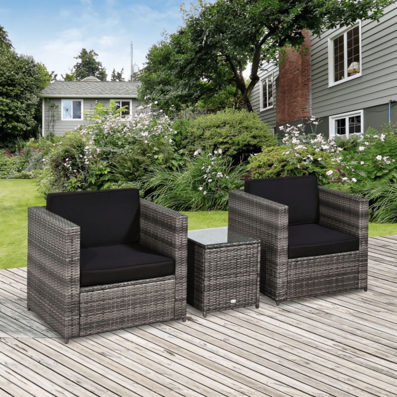 3Pcs Patio 2 Seater Rattan Sofa Garden Furniture Set Coffee Table Seat Cushions - Home and Garden Furniture Shop - #rustic - furniture#