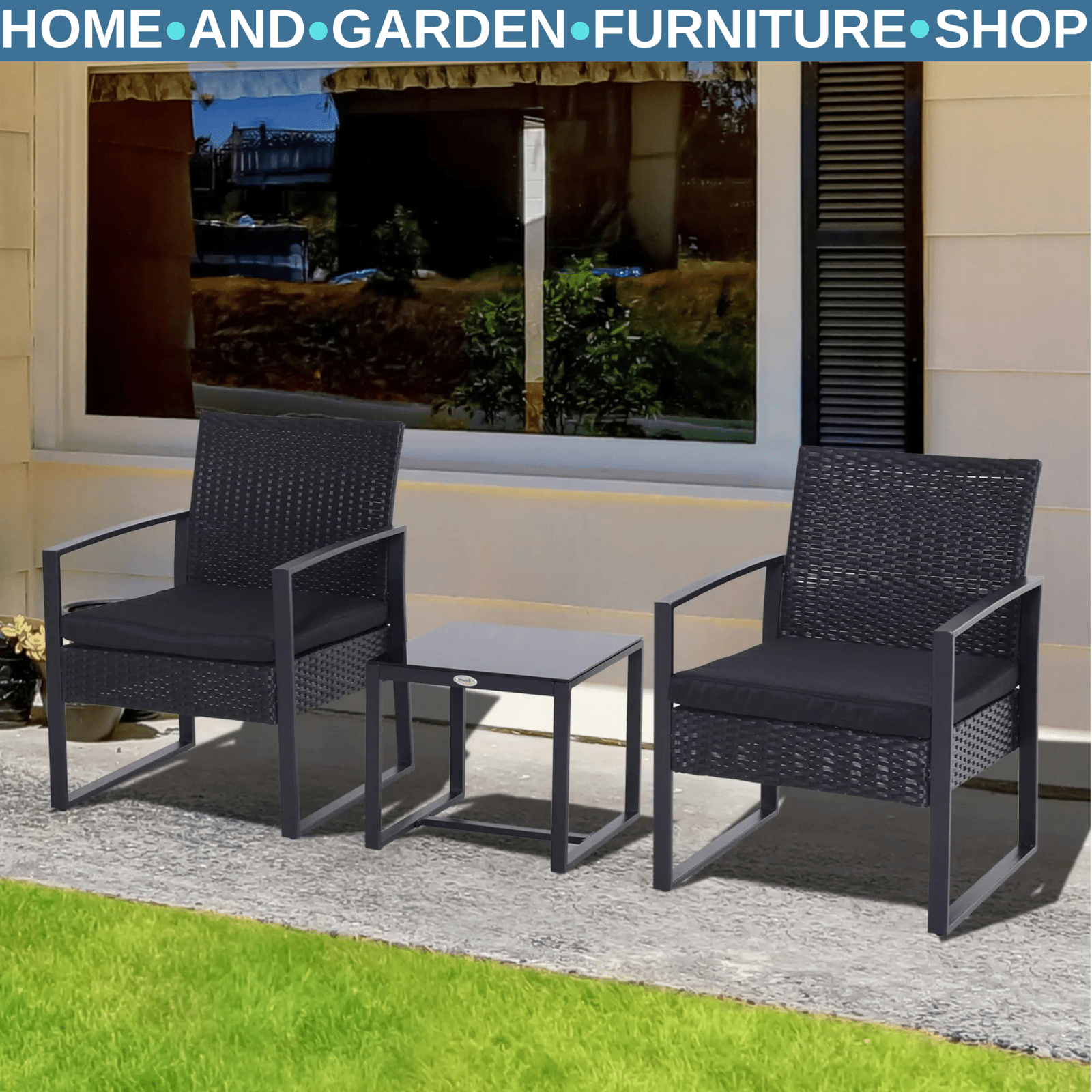 3PCs Patio Rattan Garden Bistro Set Coffe Table 2 Chairs Metal Outdoor Furniture - Home and Garden Furniture Shop - rustic - furniture