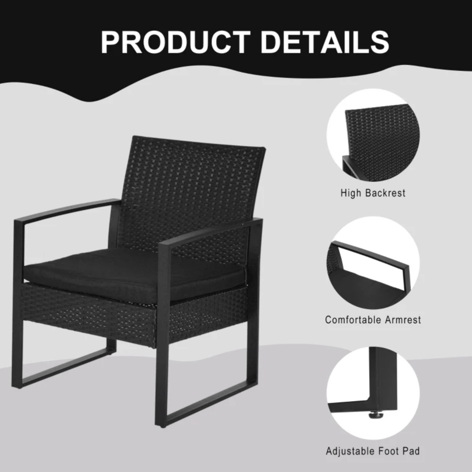 3PCs Patio Rattan Garden Bistro Set Coffe Table 2 Chairs Metal Outdoor Furniture - Home and Garden Furniture Shop - #rustic - furniture#
