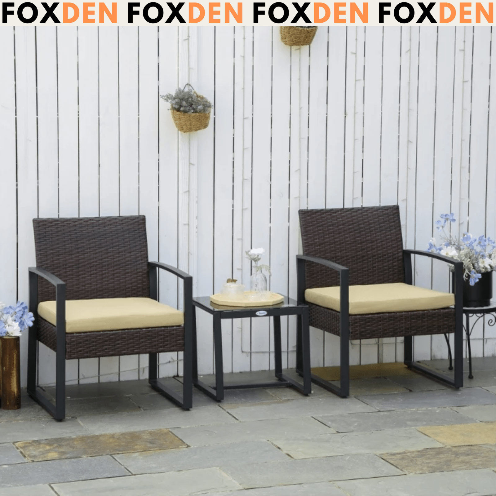 3PCs Patio Rattan Garden Bistro Set Coffe Table 2 Chairs Metal Outdoor Furniture - Home and Garden Furniture Shop - #rustic - furniture#