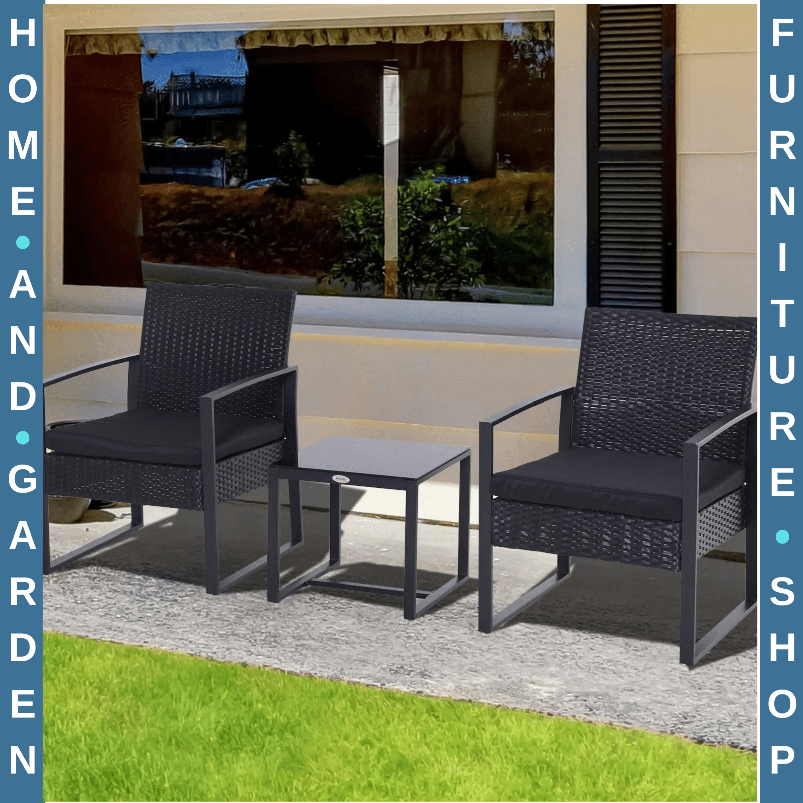 3PCs Patio Rattan Garden Bistro Set Coffe Table 2 Chairs Metal Outdoor Furniture - Home and Garden Furniture Shop - rustic - furniture