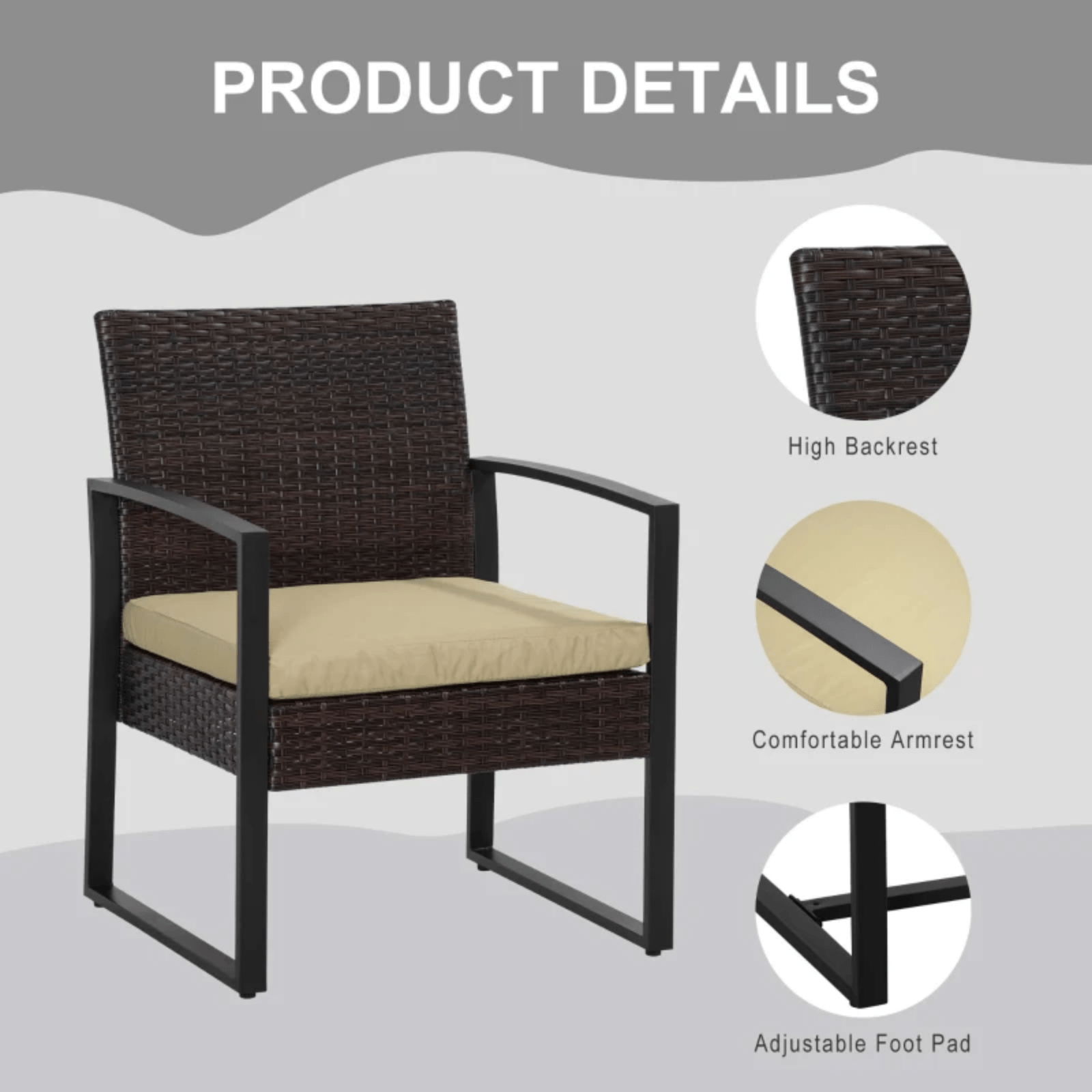 3PCs Patio Rattan Garden Bistro Set Coffe Table 2 Chairs Metal Outdoor Furniture - Home and Garden Furniture Shop - #rustic - furniture#