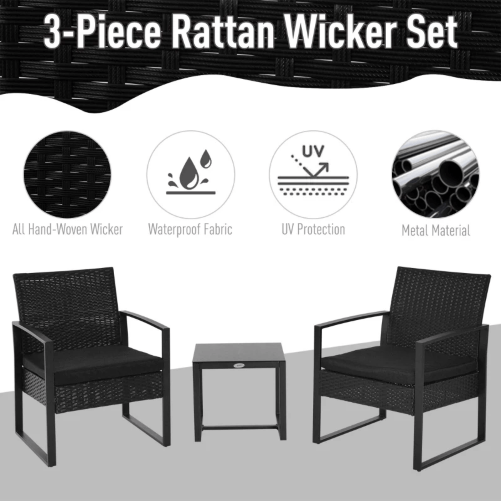 3PCs Patio Rattan Garden Bistro Set Coffe Table 2 Chairs Metal Outdoor Furniture - Home and Garden Furniture Shop - #rustic - furniture#