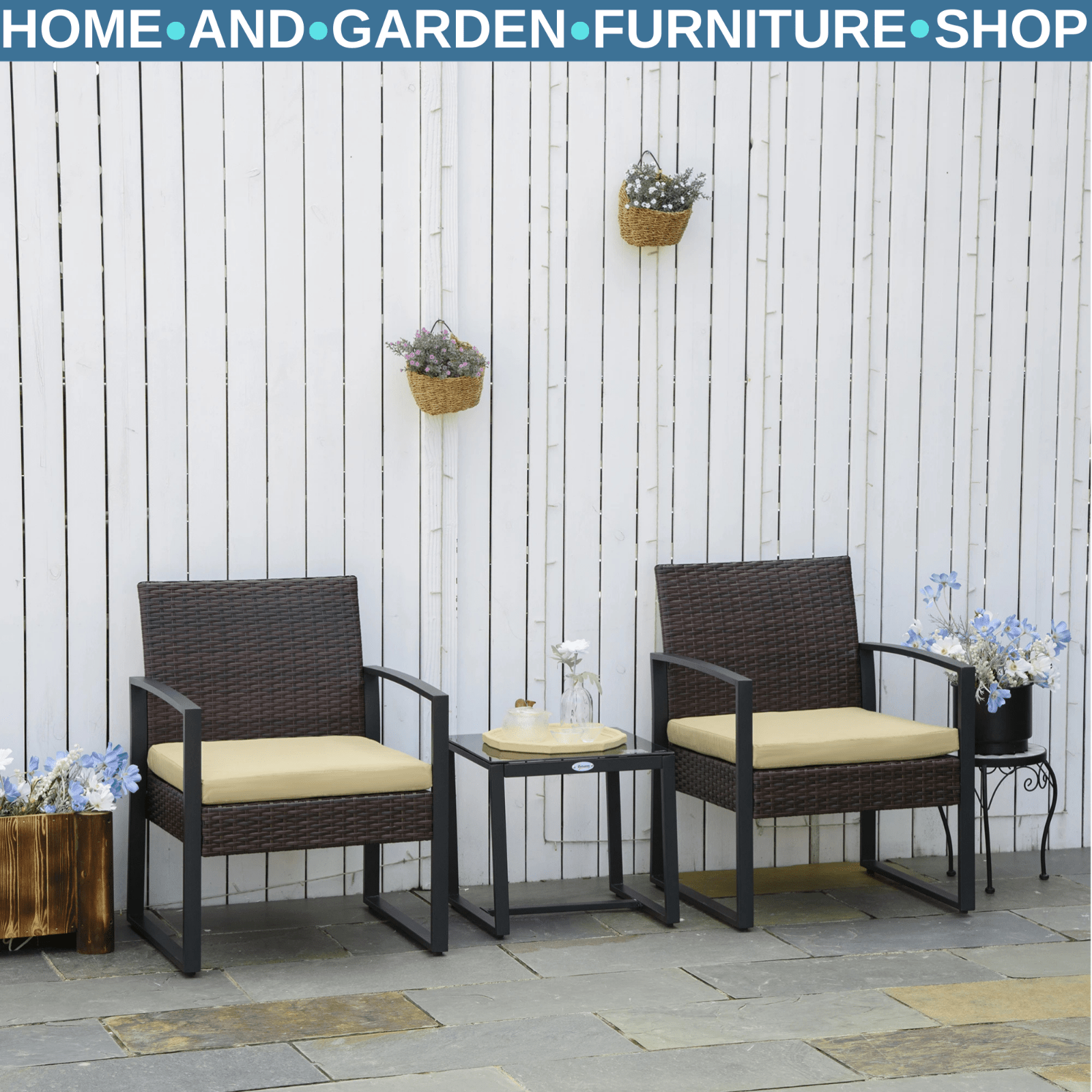 3PCs Patio Rattan Garden Bistro Set Coffe Table 2 Chairs Metal Outdoor Furniture - Home and Garden Furniture Shop - rustic - furniture