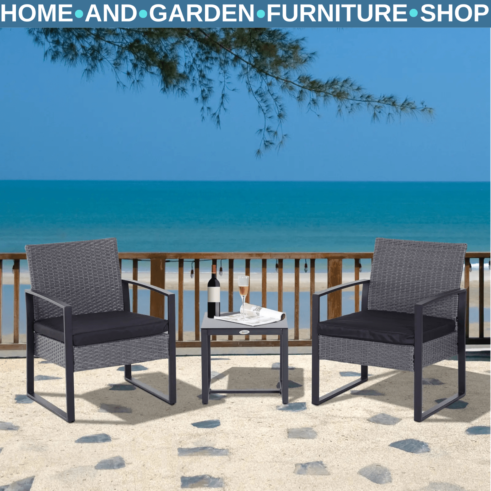 3PCs Patio Rattan Garden Bistro Set Coffe Table 2 Chairs Metal Outdoor Furniture - Home and Garden Furniture Shop - rustic - furniture