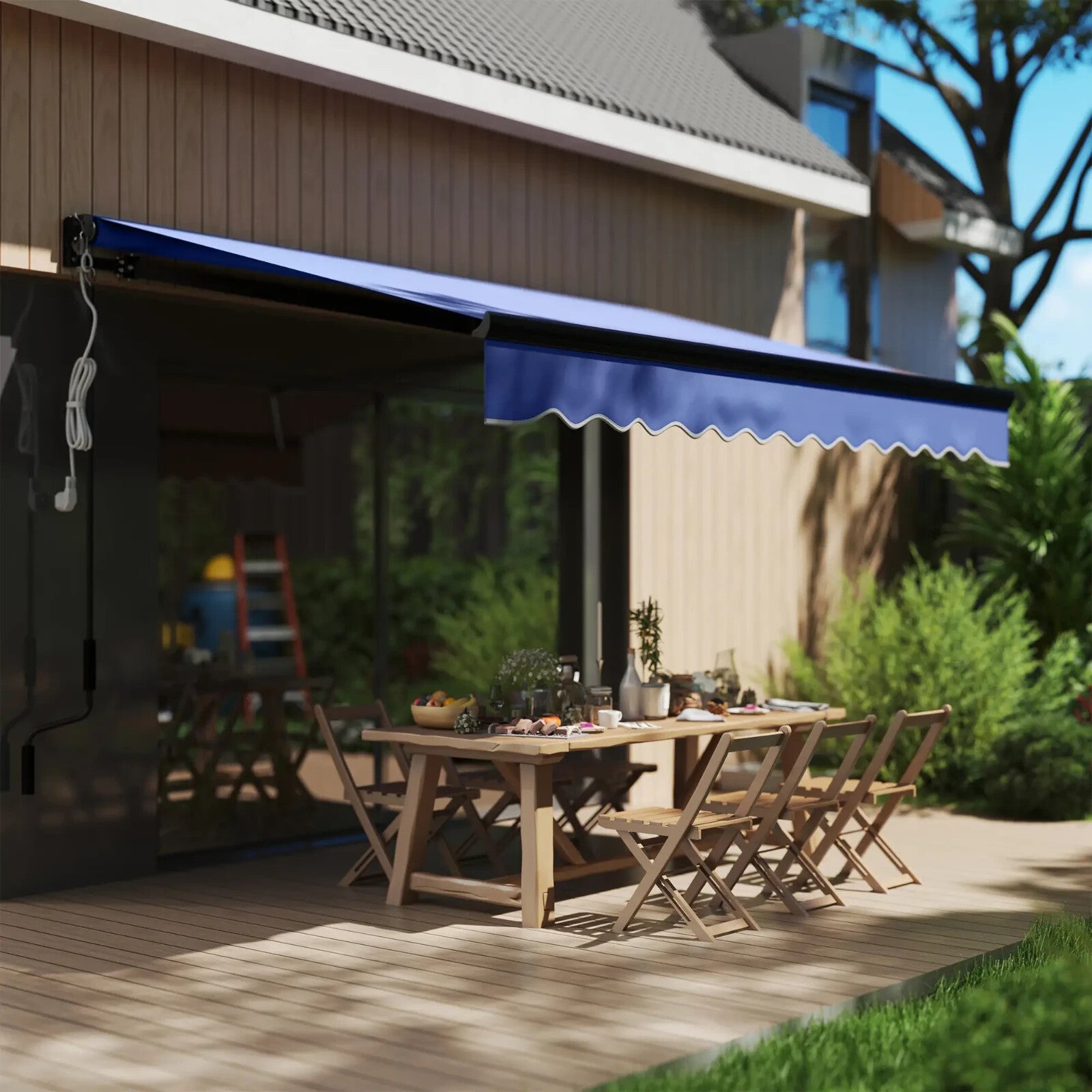 3x2.5m Electric Retractable Awning with LED Light Remote Aluminium Patio Canopy - Home and Garden Furniture Shop - rustic - furniture
